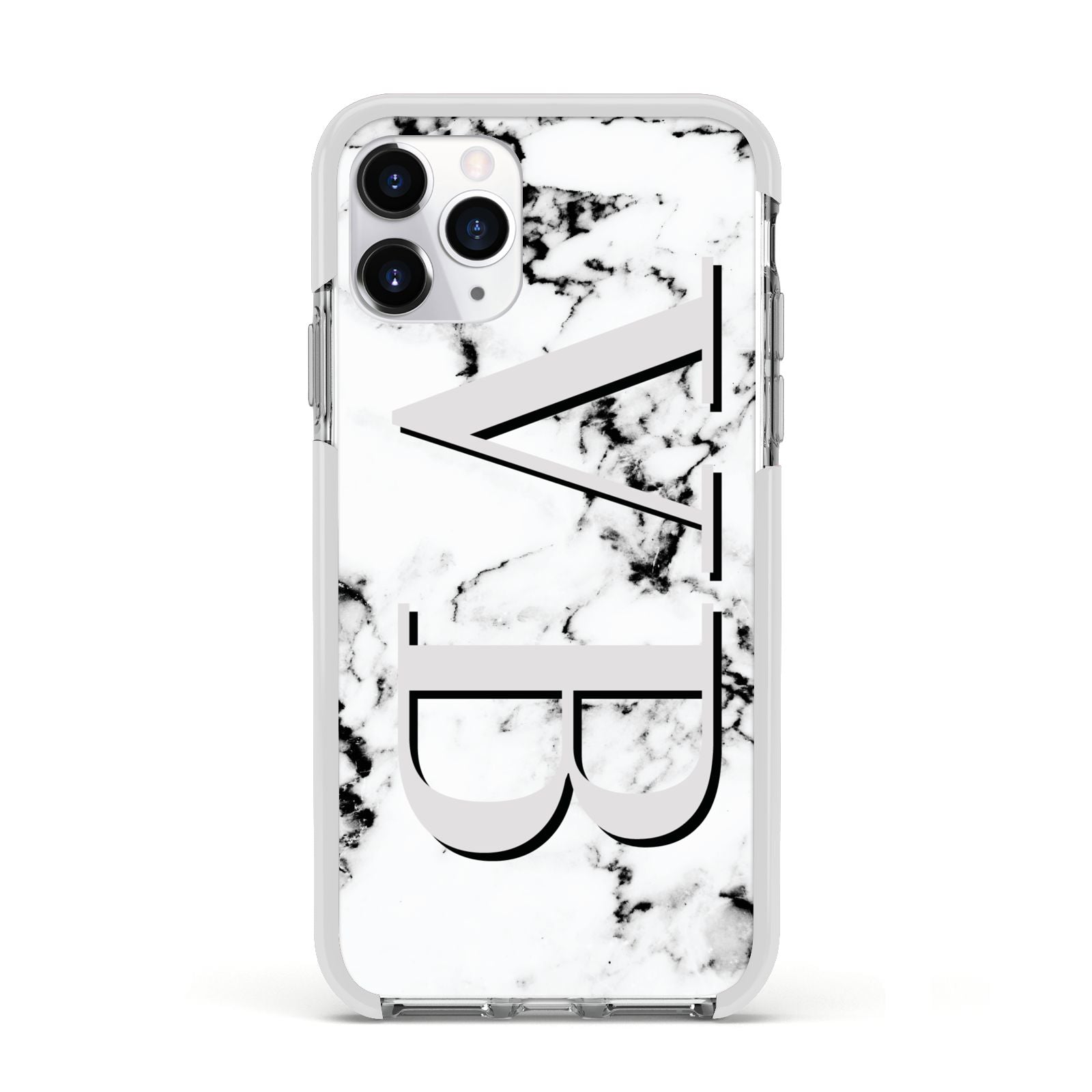 Personalised Landscape Initials With Marble Apple iPhone 11 Pro in Silver with White Impact Case
