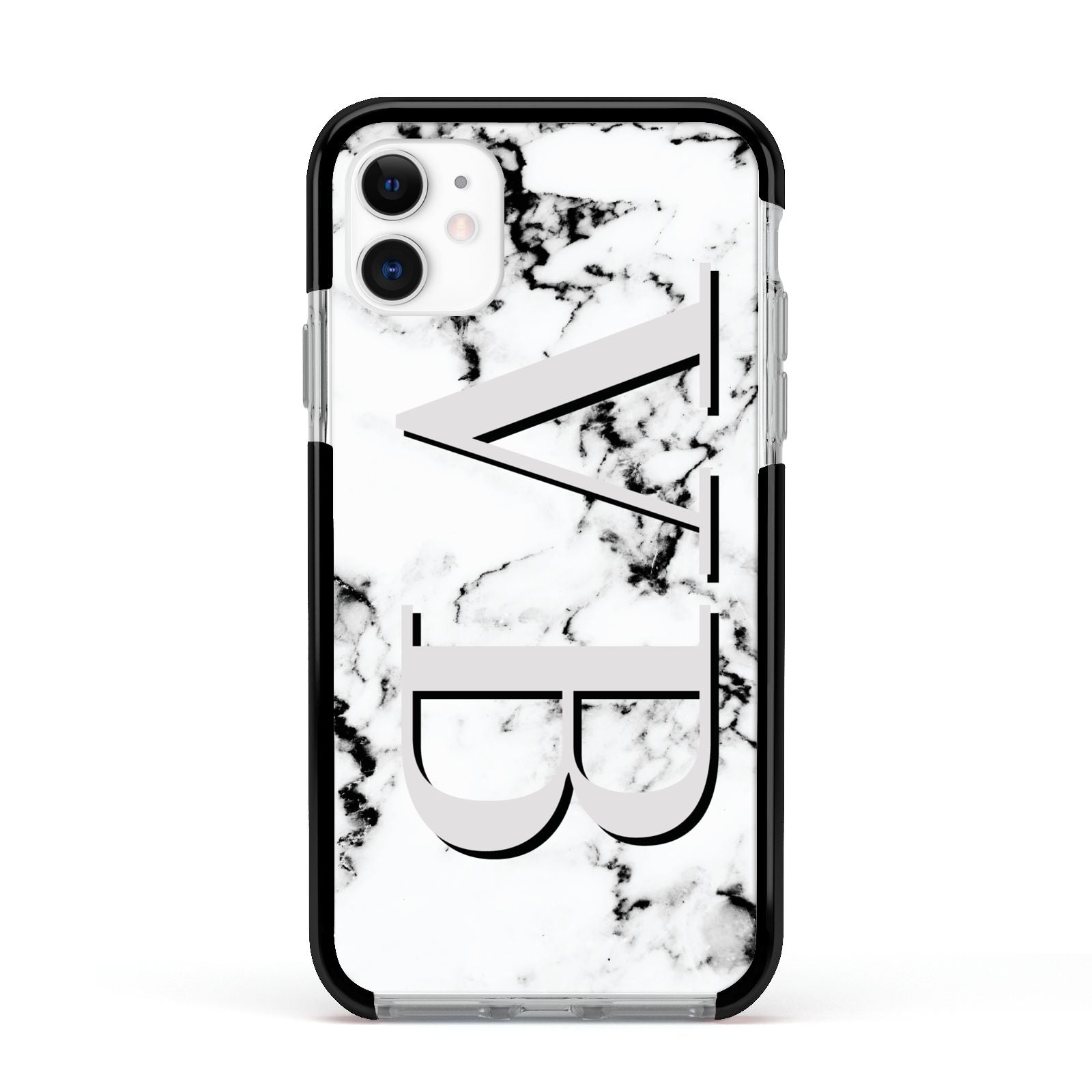 Personalised Landscape Initials With Marble Apple iPhone 11 in White with Black Impact Case