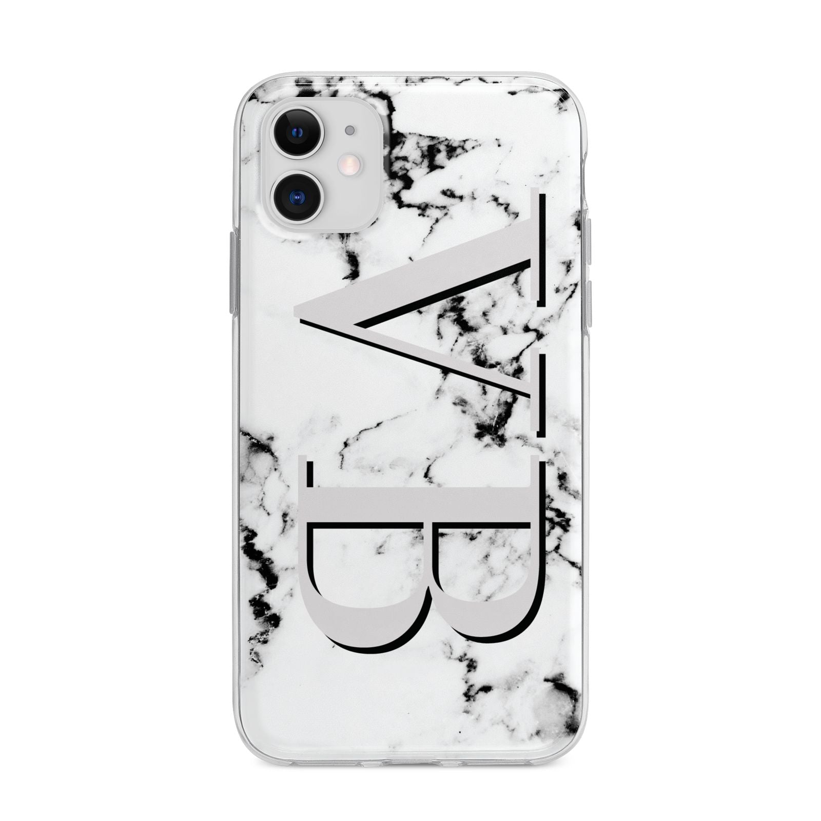Personalised Landscape Initials With Marble Apple iPhone 11 in White with Bumper Case
