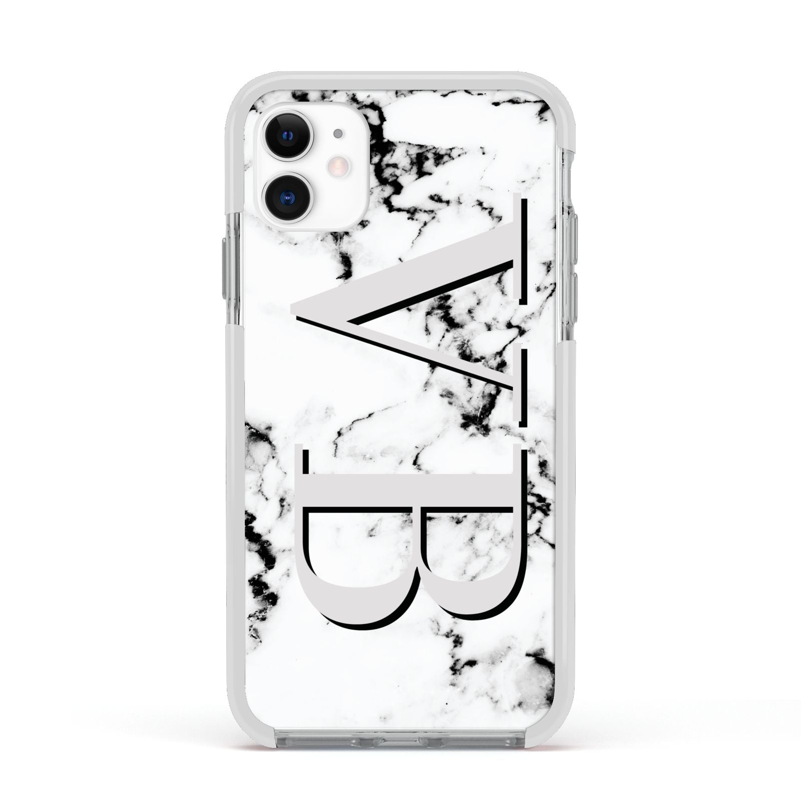 Personalised Landscape Initials With Marble Apple iPhone 11 in White with White Impact Case