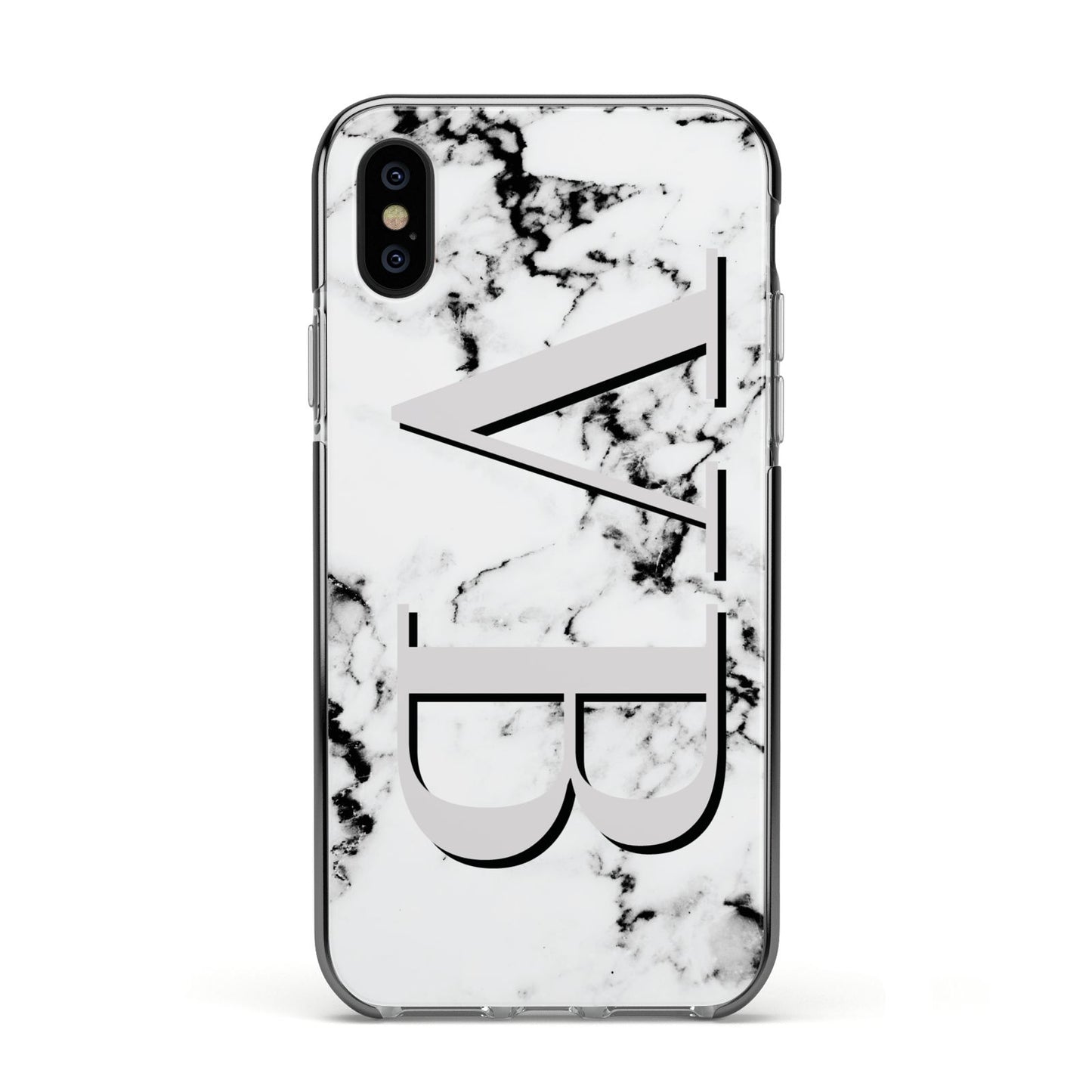 Personalised Landscape Initials With Marble Apple iPhone Xs Impact Case Black Edge on Black Phone