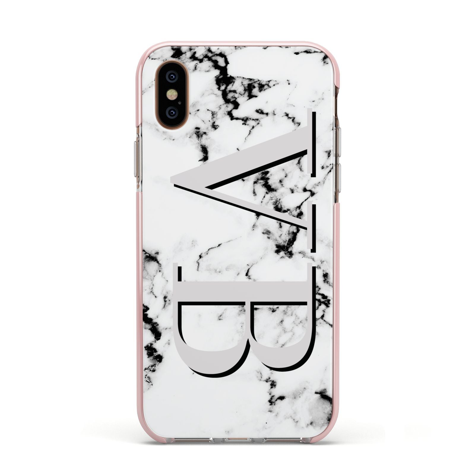 Personalised Landscape Initials With Marble Apple iPhone Xs Impact Case Pink Edge on Gold Phone