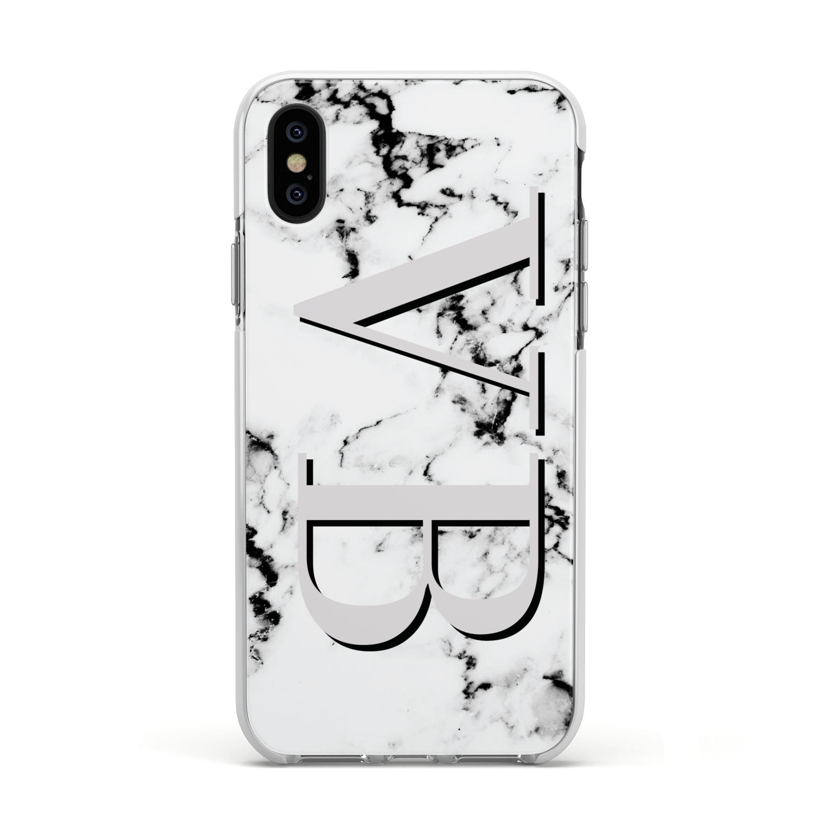 Personalised Landscape Initials With Marble Apple iPhone Xs Impact Case White Edge on Black Phone