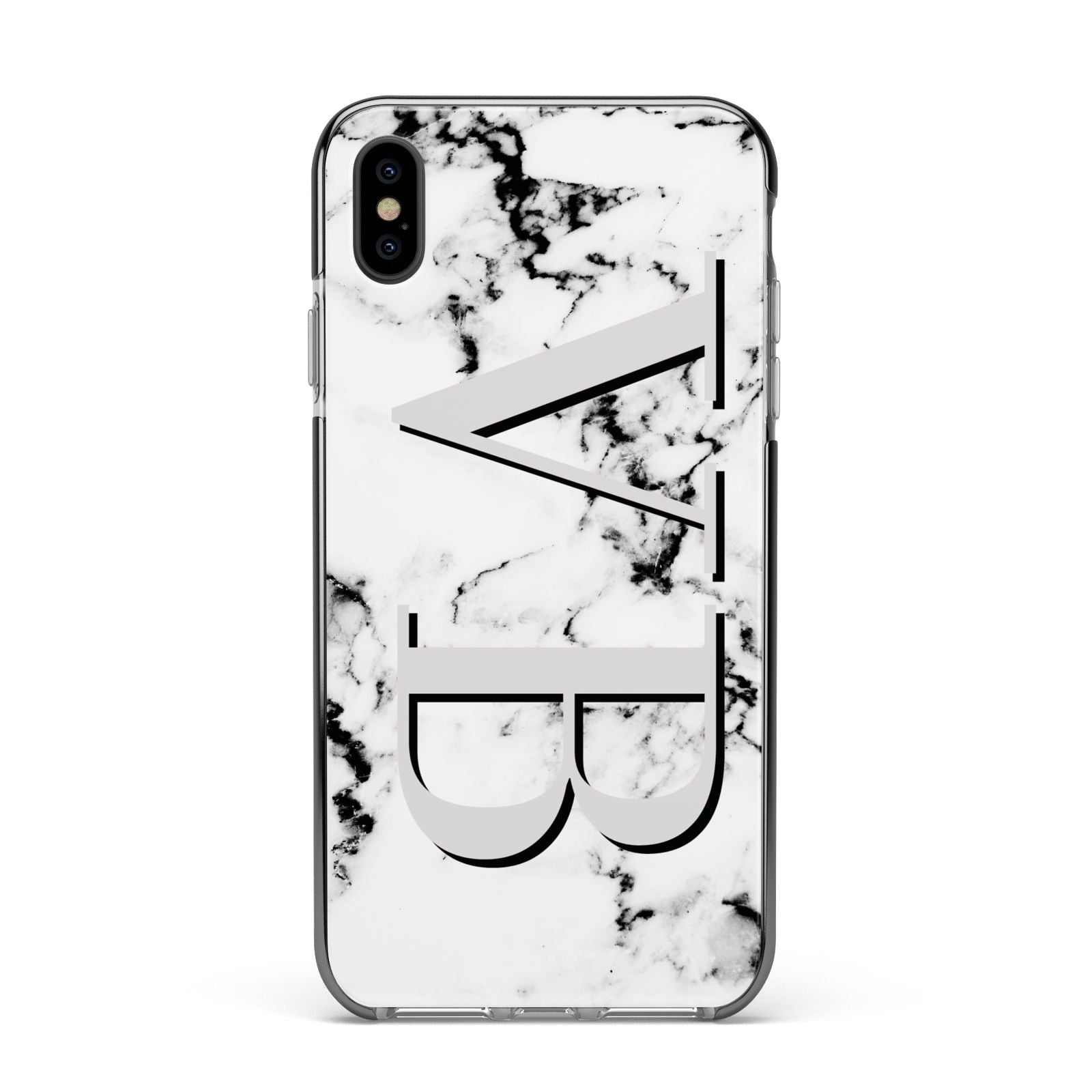 Personalised Landscape Initials With Marble Apple iPhone Xs Max Impact Case Black Edge on Black Phone