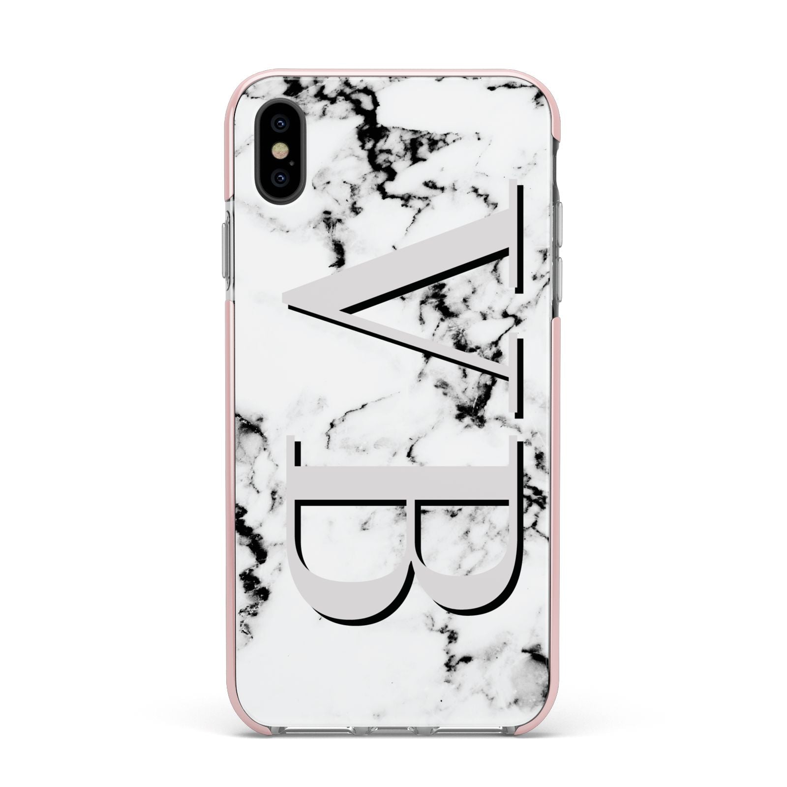 Personalised Landscape Initials With Marble Apple iPhone Xs Max Impact Case Pink Edge on Black Phone