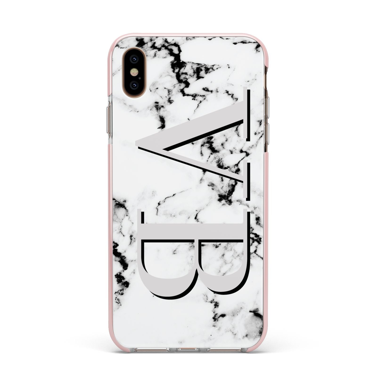 Personalised Landscape Initials With Marble Apple iPhone Xs Max Impact Case Pink Edge on Gold Phone