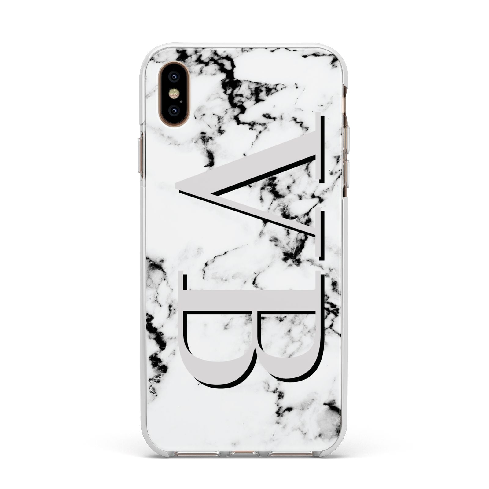 Personalised Landscape Initials With Marble Apple iPhone Xs Max Impact Case White Edge on Gold Phone