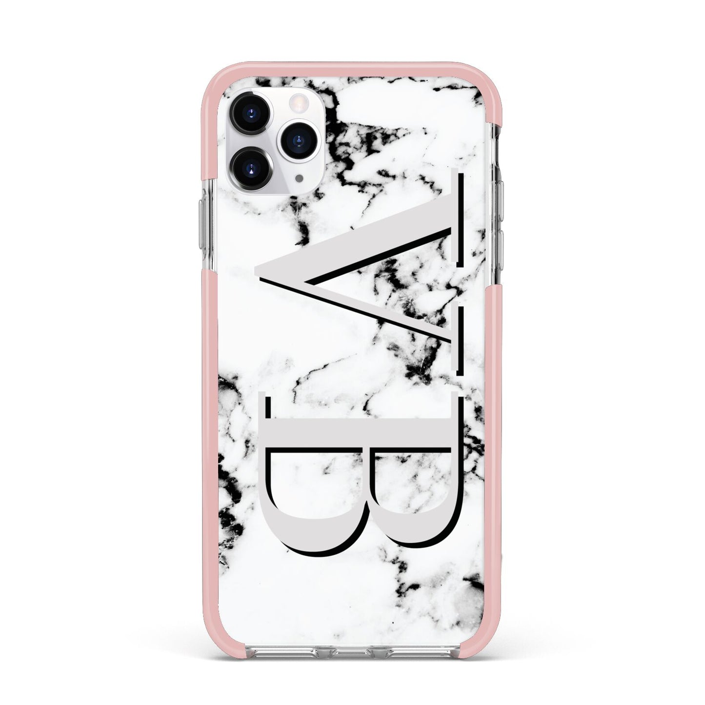 Personalised Landscape Initials With Marble iPhone 11 Pro Max Impact Pink Edge Case