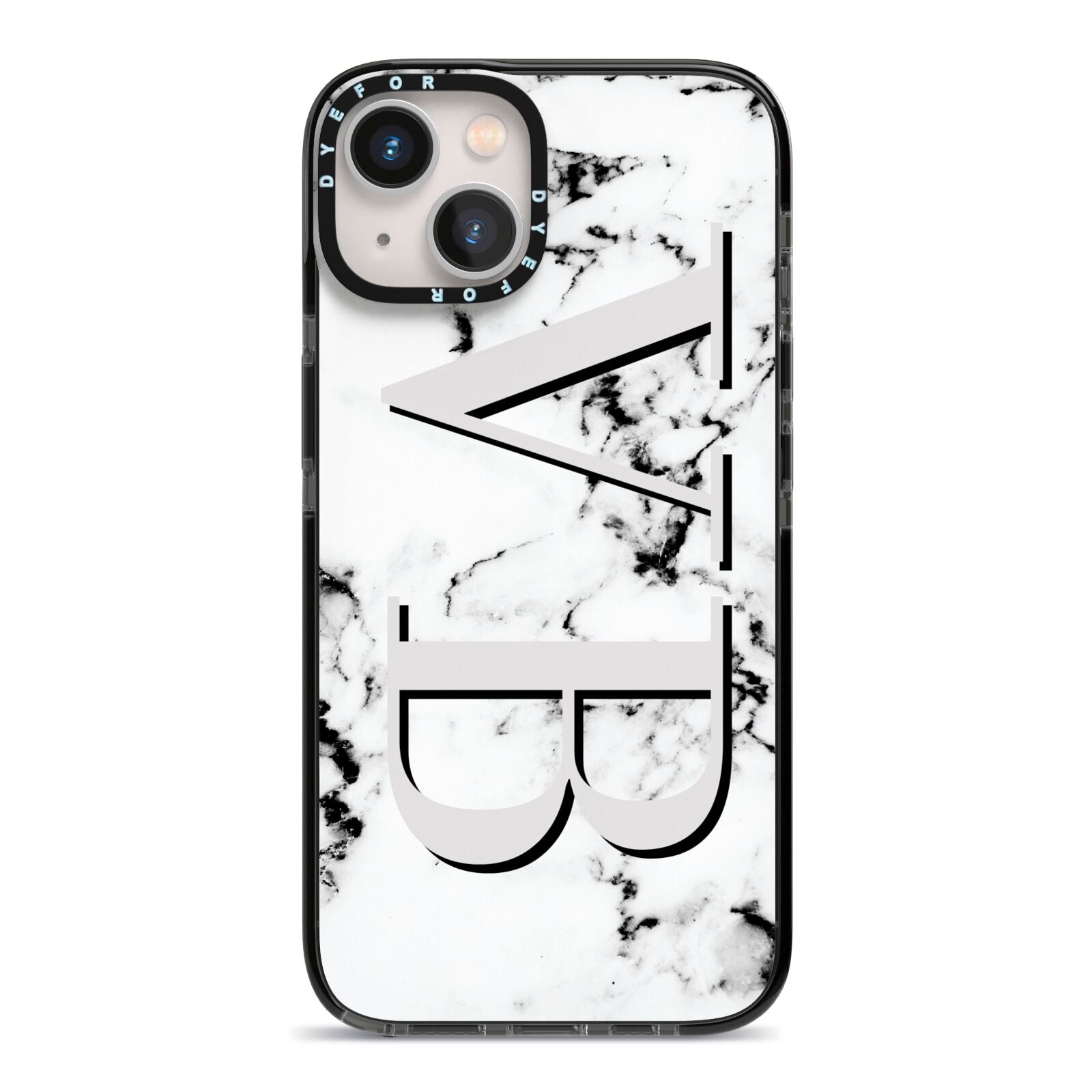 Personalised Landscape Initials With Marble iPhone 13 Black Impact Case on Silver phone