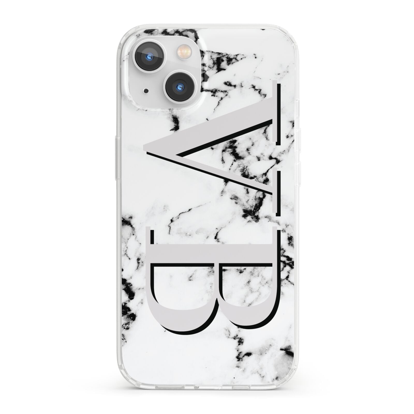 Personalised Landscape Initials With Marble iPhone 13 Clear Bumper Case