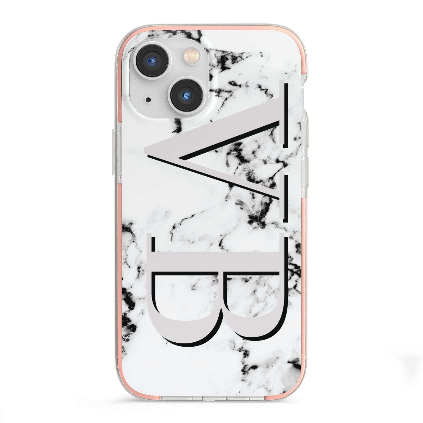 Personalised Landscape Initials With Marble iPhone 13 Mini TPU Impact Case with Pink Edges