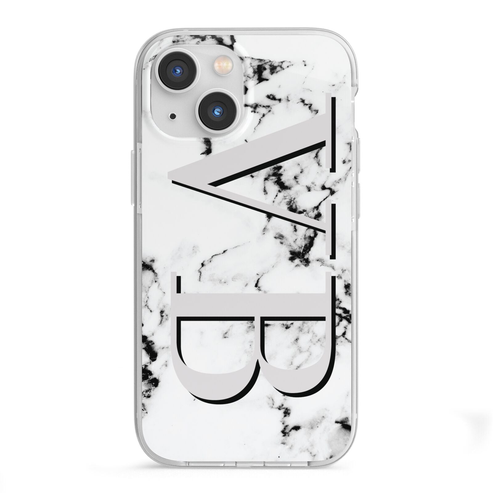 Personalised Landscape Initials With Marble iPhone 13 Mini TPU Impact Case with White Edges
