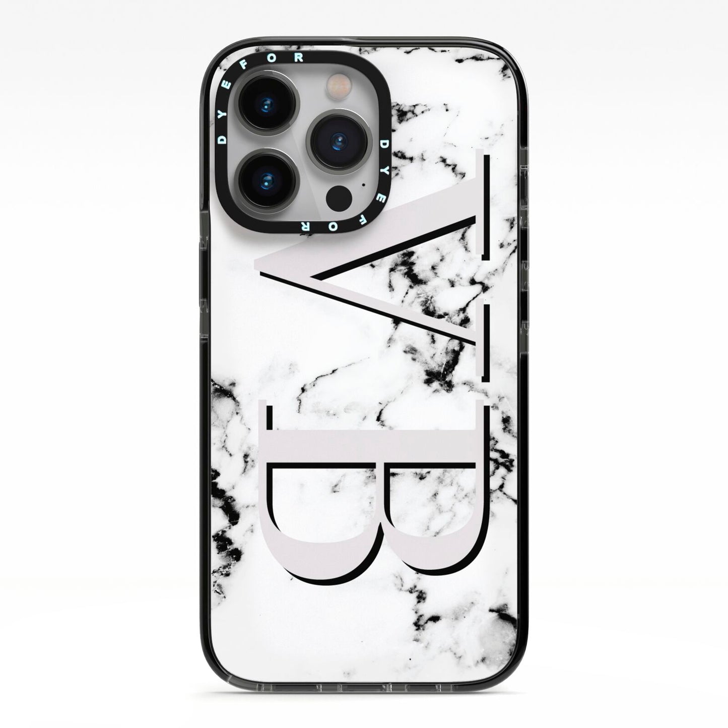 Personalised Landscape Initials With Marble iPhone 13 Pro Black Impact Case on Silver phone