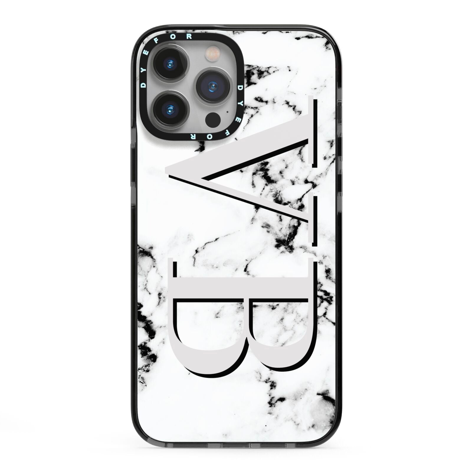 Personalised Landscape Initials With Marble iPhone 13 Pro Max Black Impact Case on Silver phone