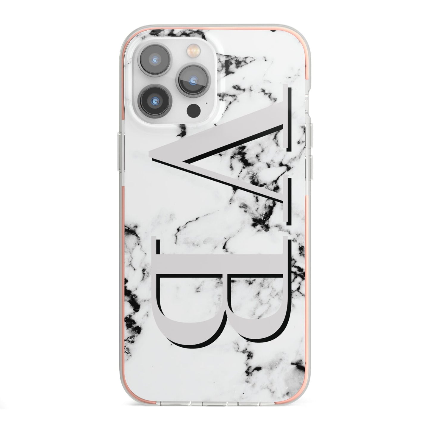 Personalised Landscape Initials With Marble iPhone 13 Pro Max TPU Impact Case with Pink Edges