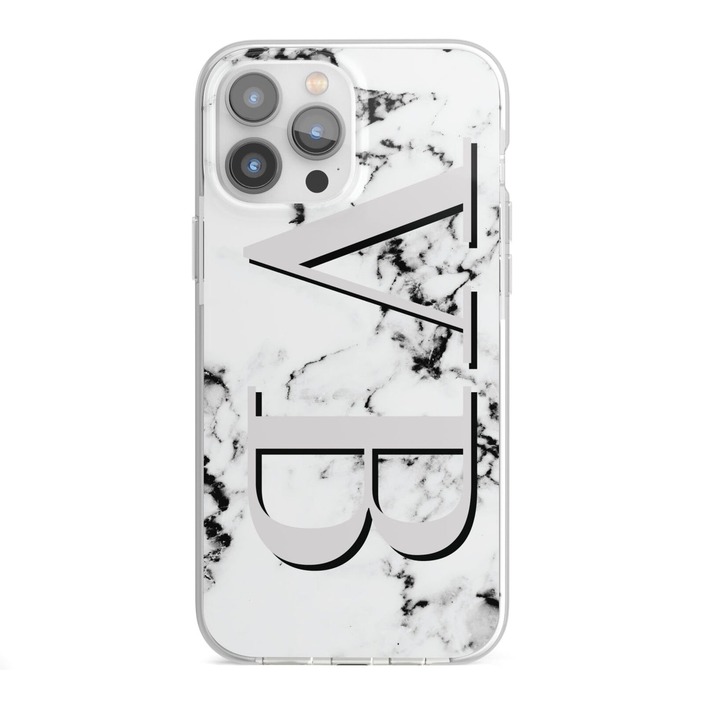 Personalised Landscape Initials With Marble iPhone 13 Pro Max TPU Impact Case with White Edges