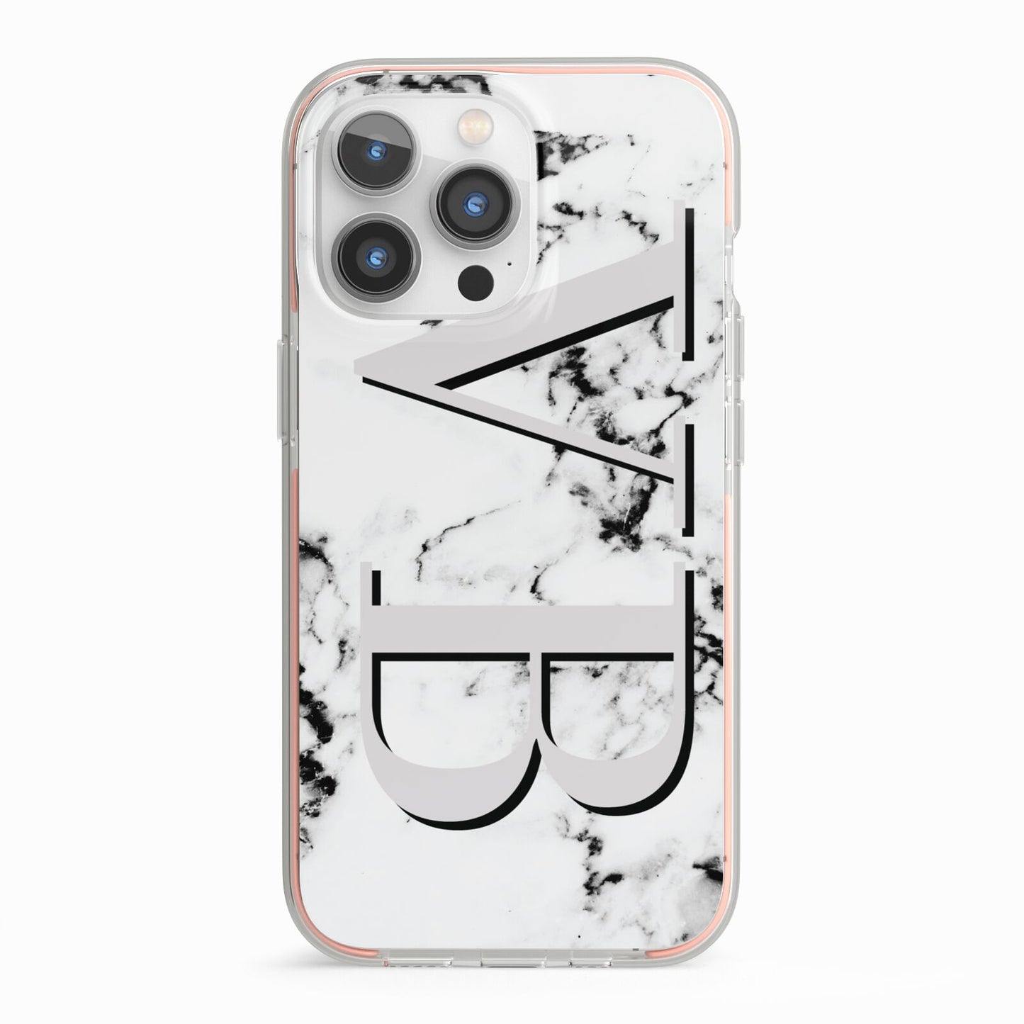 Personalised Landscape Initials With Marble iPhone 13 Pro TPU Impact Case with Pink Edges