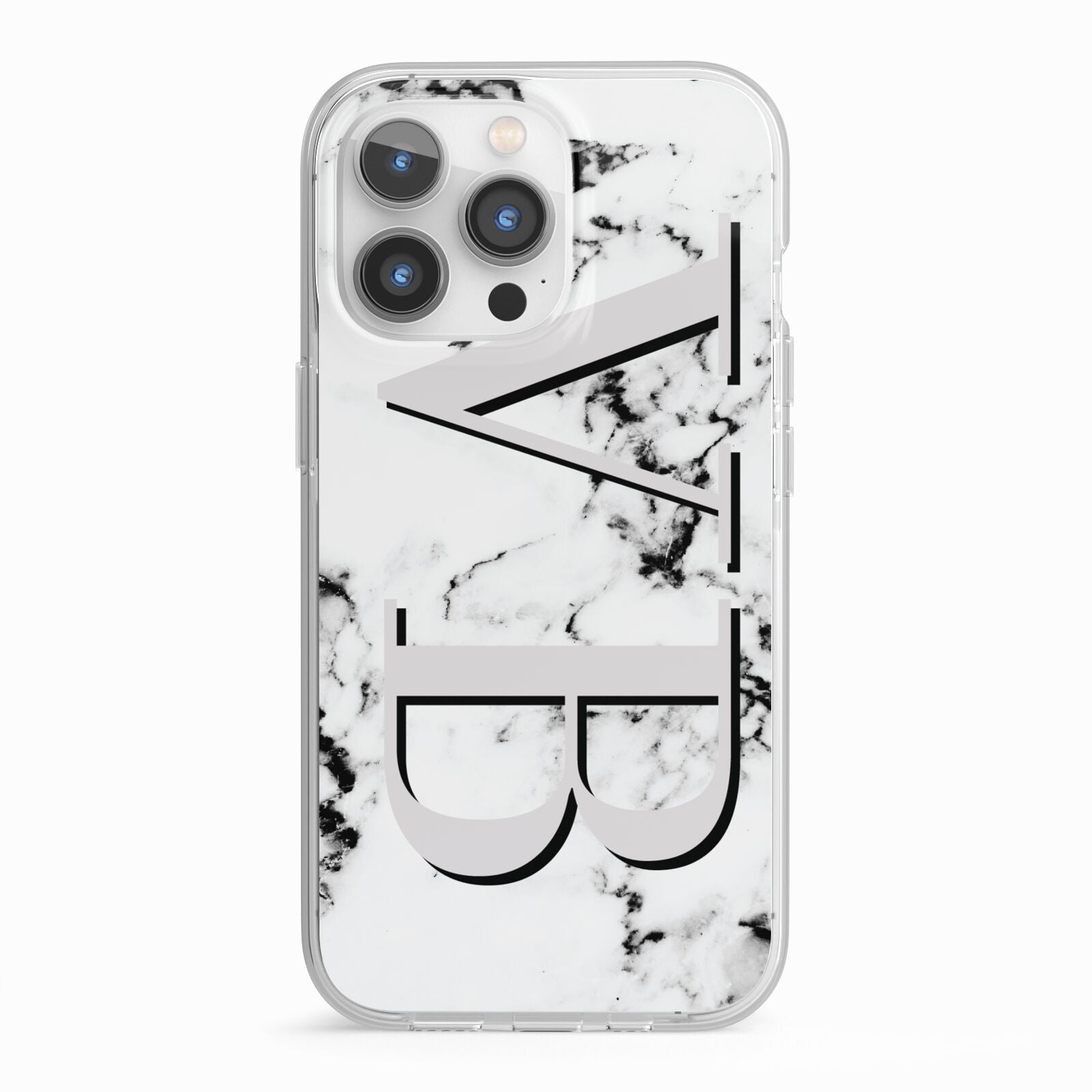 Personalised Landscape Initials With Marble iPhone 13 Pro TPU Impact Case with White Edges