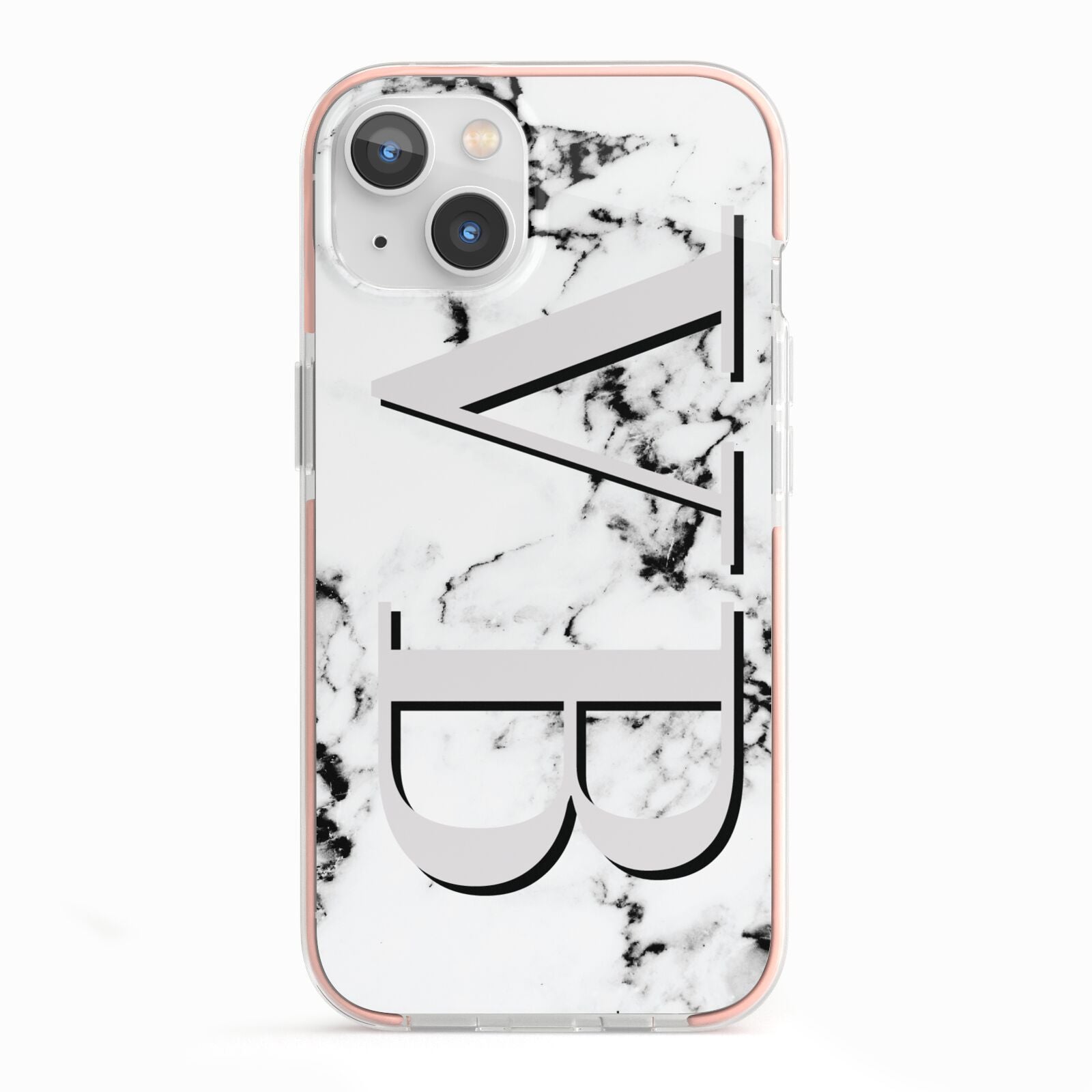 Personalised Landscape Initials With Marble iPhone 13 TPU Impact Case with Pink Edges