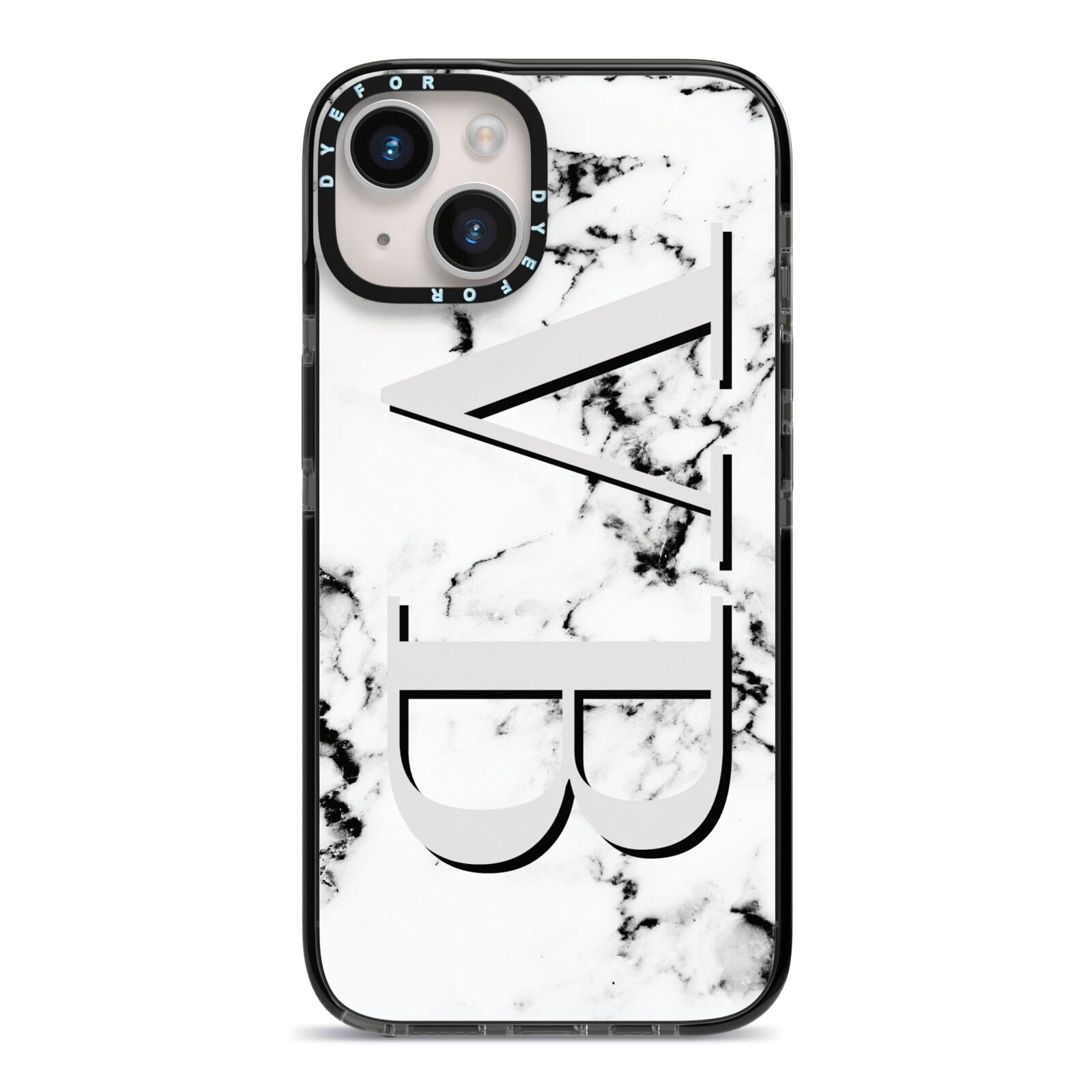 Personalised Landscape Initials With Marble iPhone 14 Black Impact Case on Silver phone