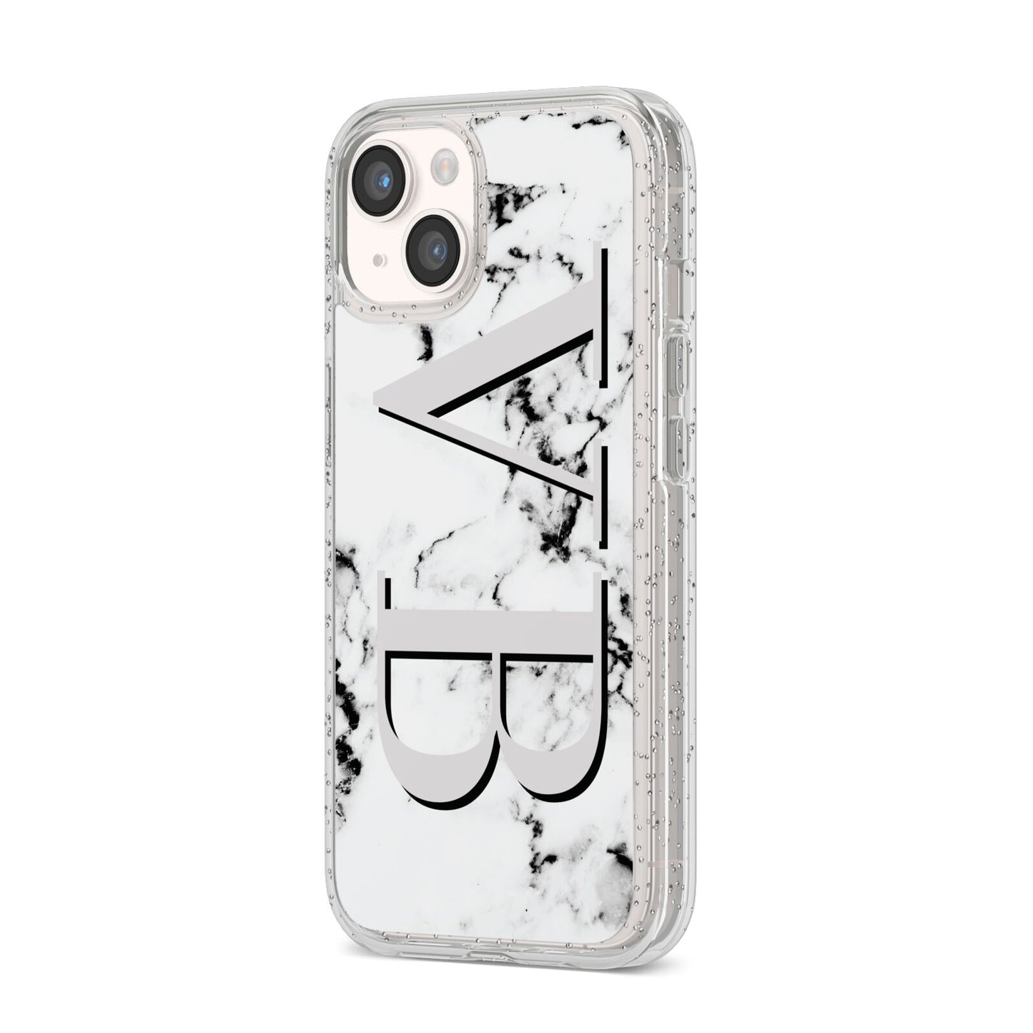 Personalised Landscape Initials With Marble iPhone 14 Glitter Tough Case Starlight Angled Image