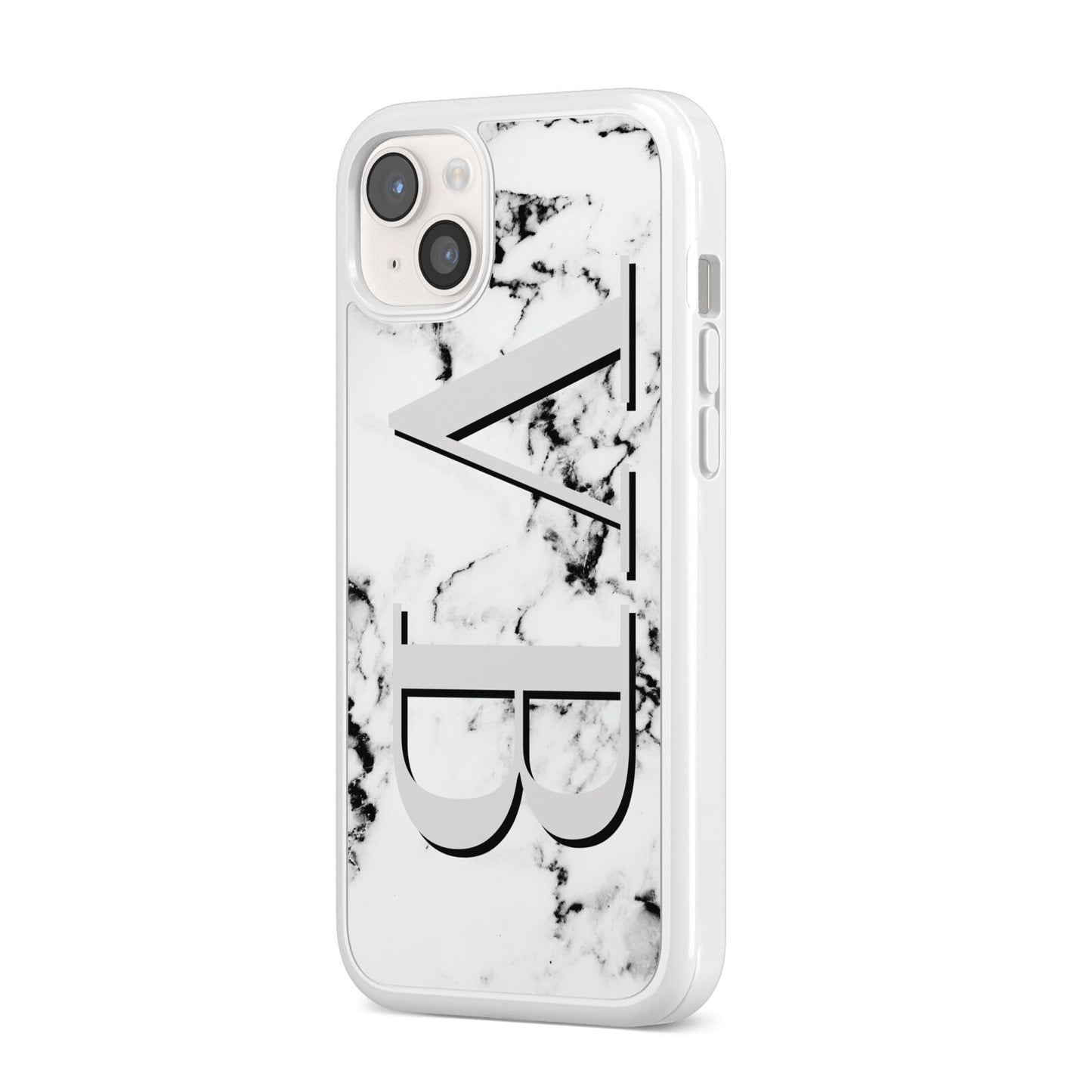 Personalised Landscape Initials With Marble iPhone 14 Plus Clear Tough Case Starlight Angled Image