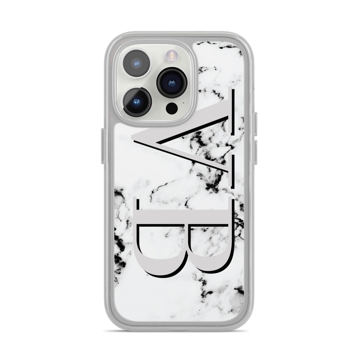 Personalised Landscape Initials With Marble iPhone 14 Pro Clear Tough Case Silver