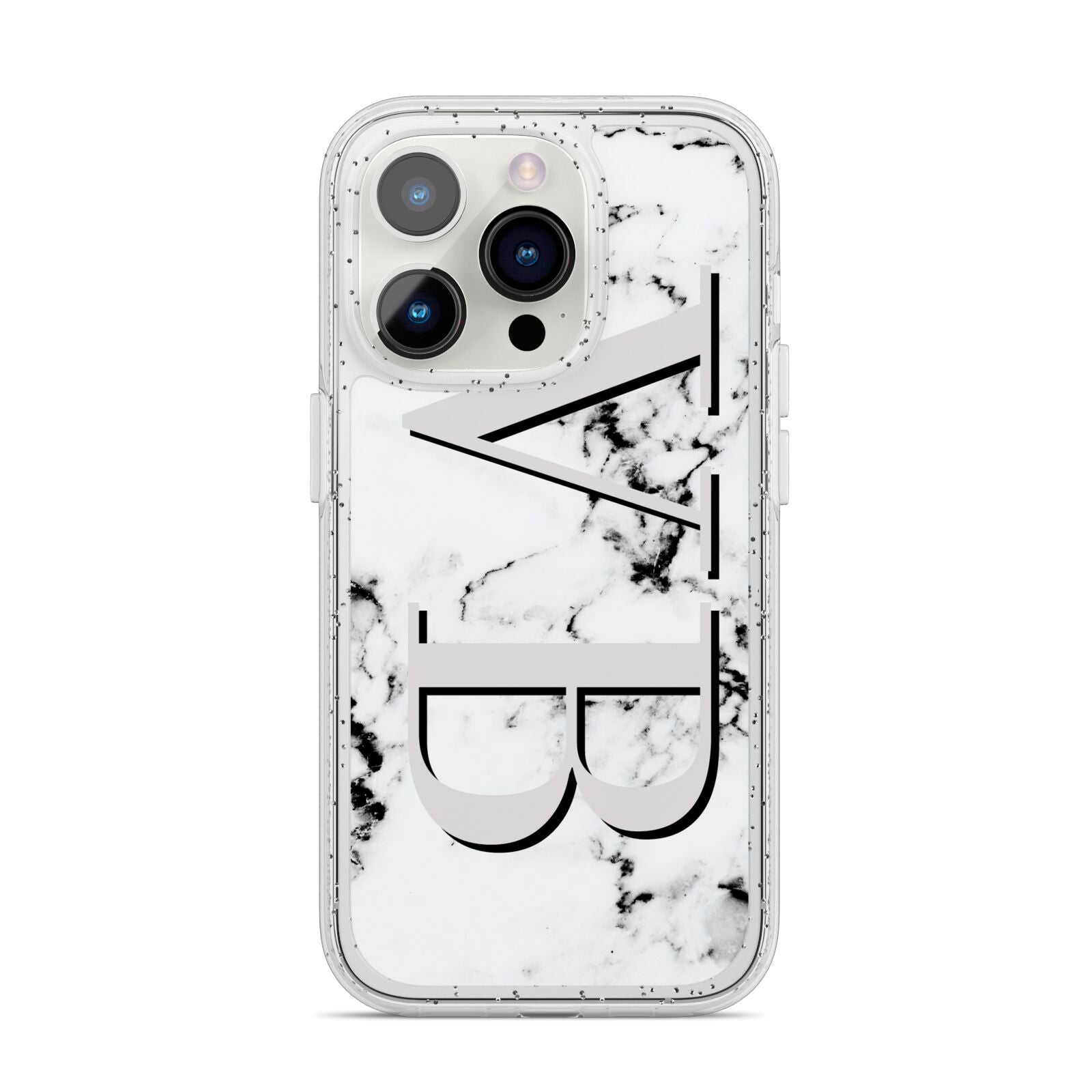 Personalised Landscape Initials With Marble iPhone 14 Pro Glitter Tough Case Silver