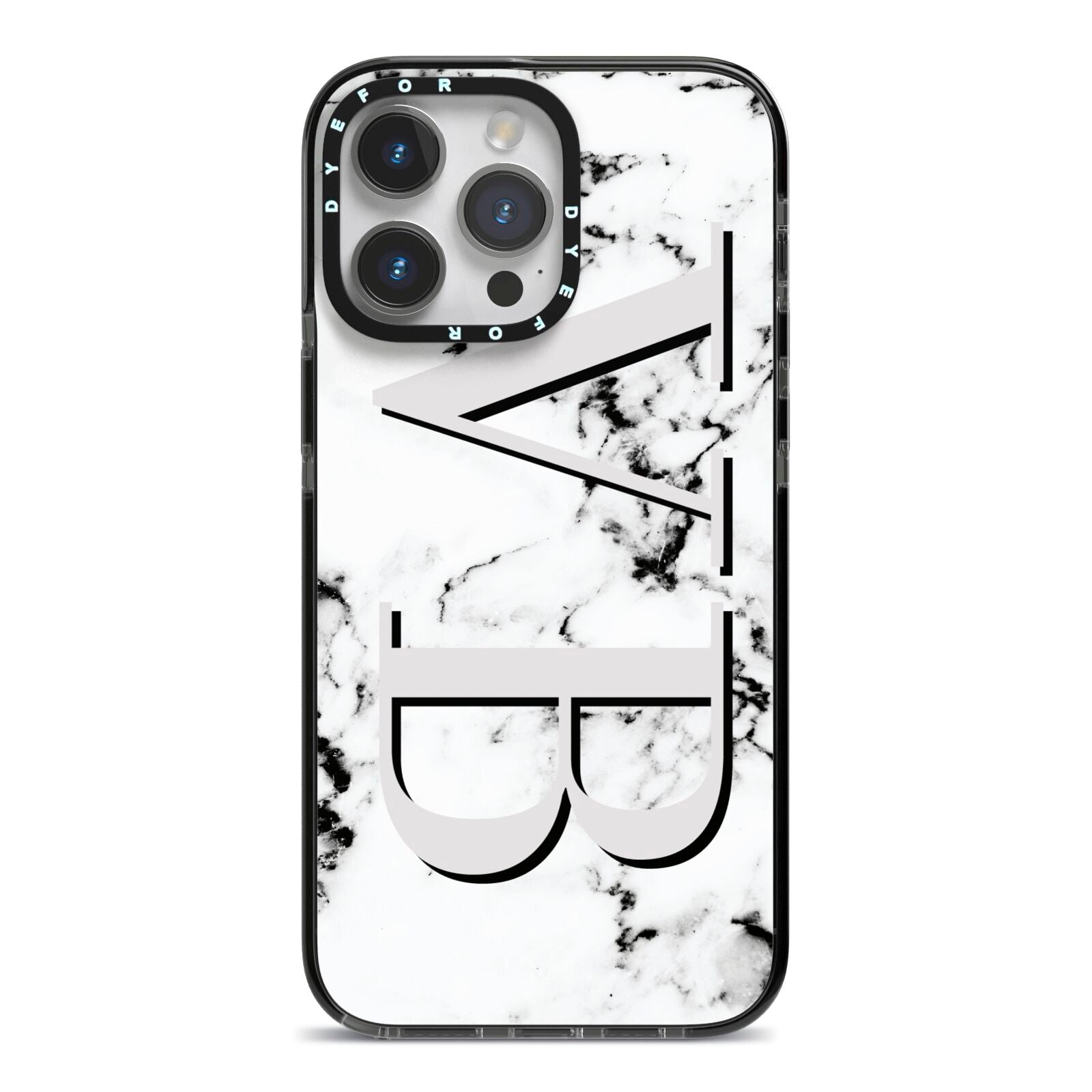 Personalised Landscape Initials With Marble iPhone 14 Pro Max Black Impact Case on Silver phone
