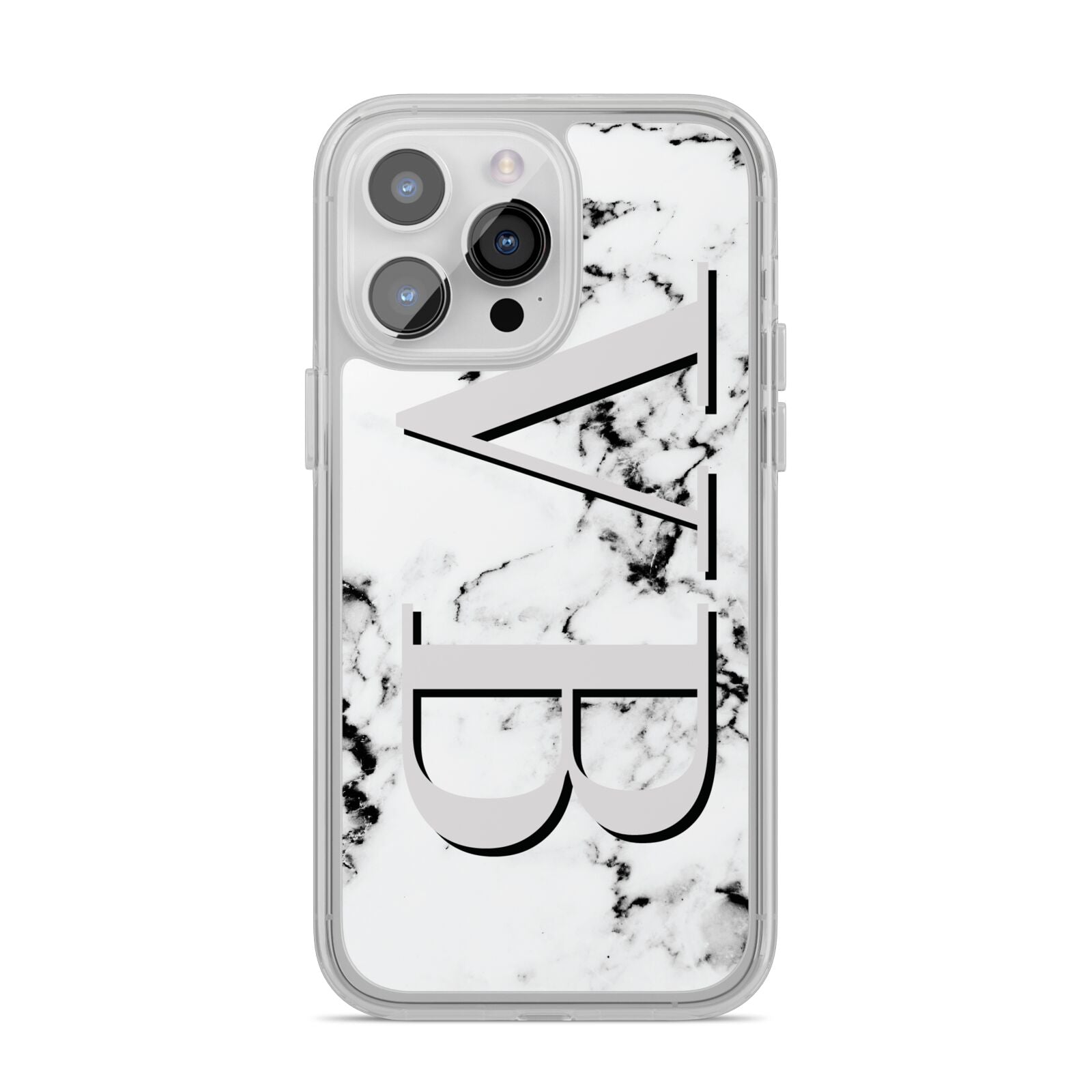 Personalised Landscape Initials With Marble iPhone 14 Pro Max Clear Tough Case Silver