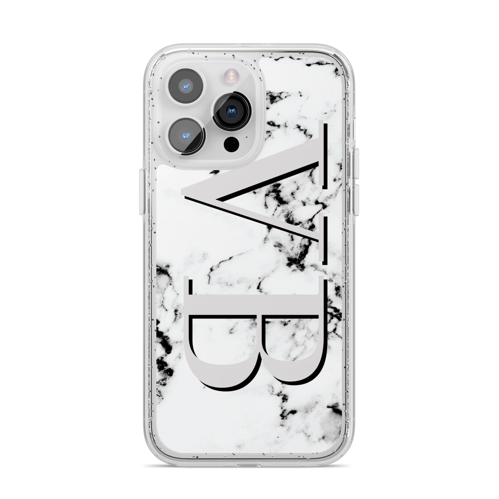 Personalised Landscape Initials With Marble iPhone 14 Pro Max Glitter Tough Case Silver