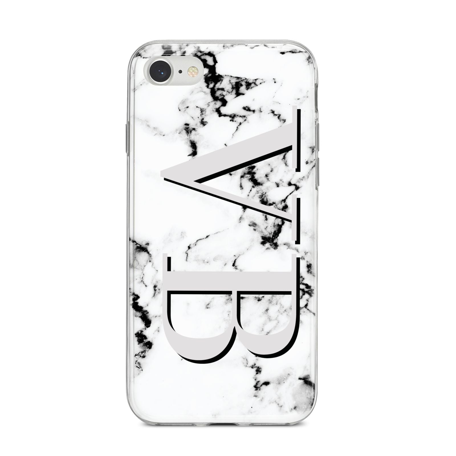 Personalised Landscape Initials With Marble iPhone 8 Bumper Case on Silver iPhone