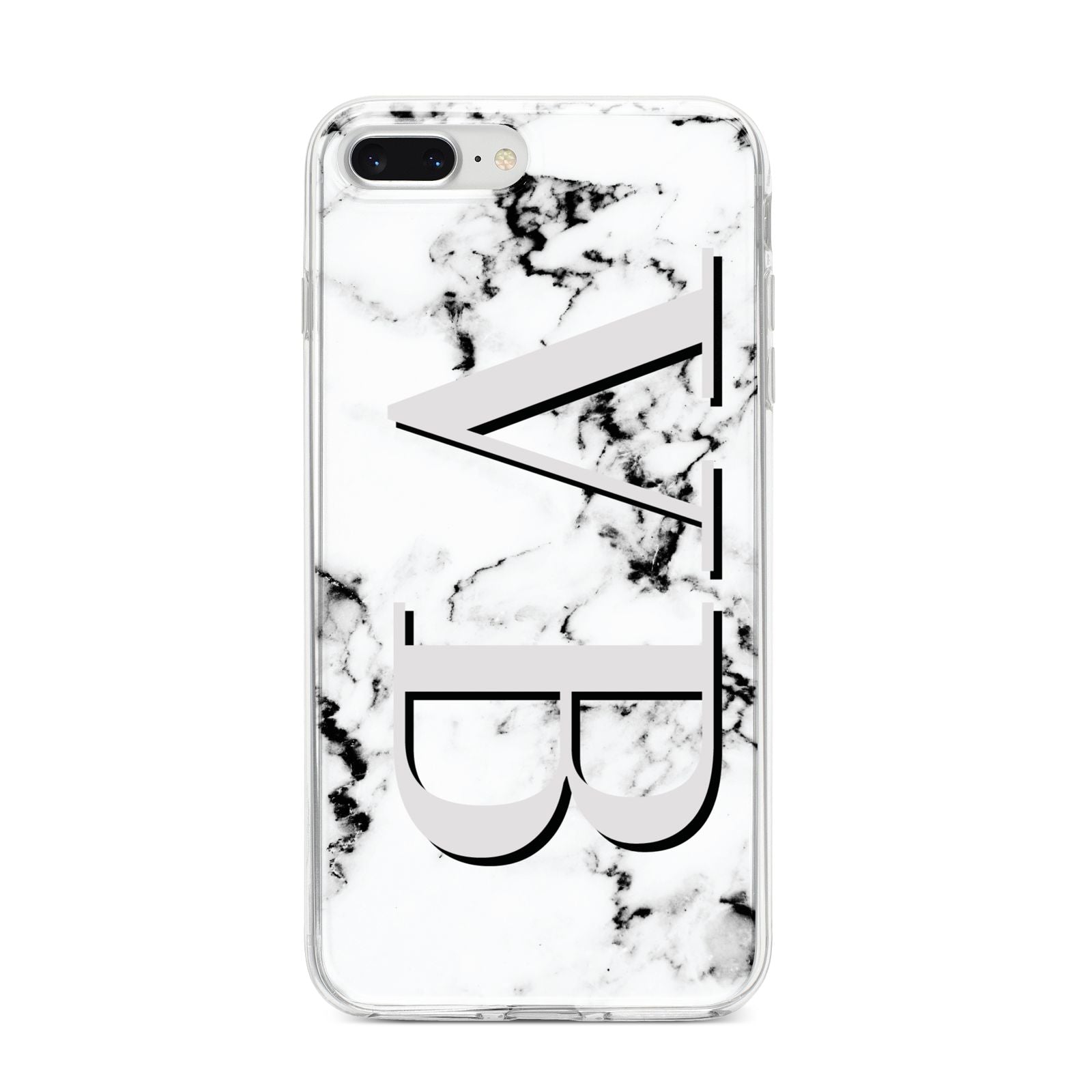 Personalised Landscape Initials With Marble iPhone 8 Plus Bumper Case on Silver iPhone