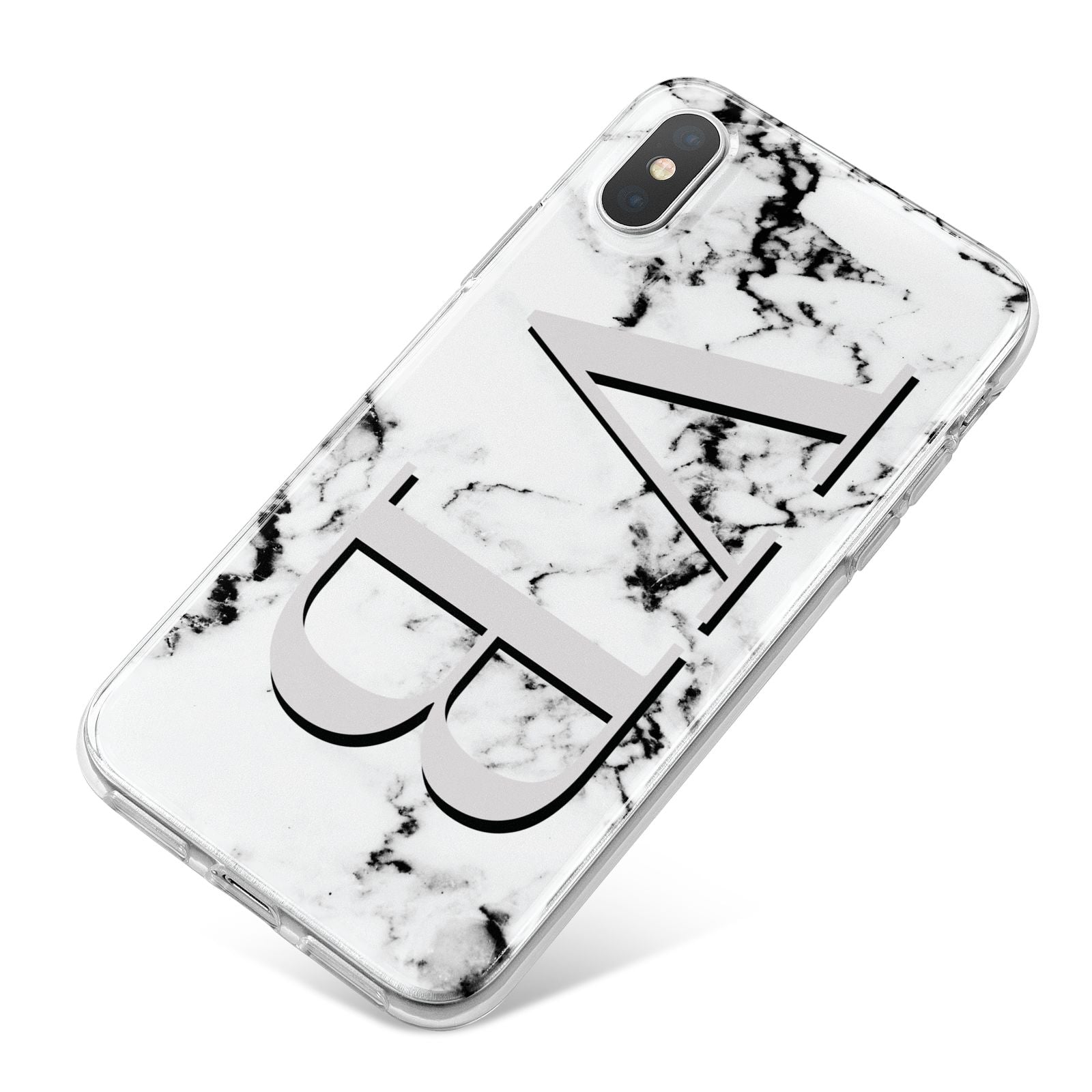 Personalised Landscape Initials With Marble iPhone X Bumper Case on Silver iPhone