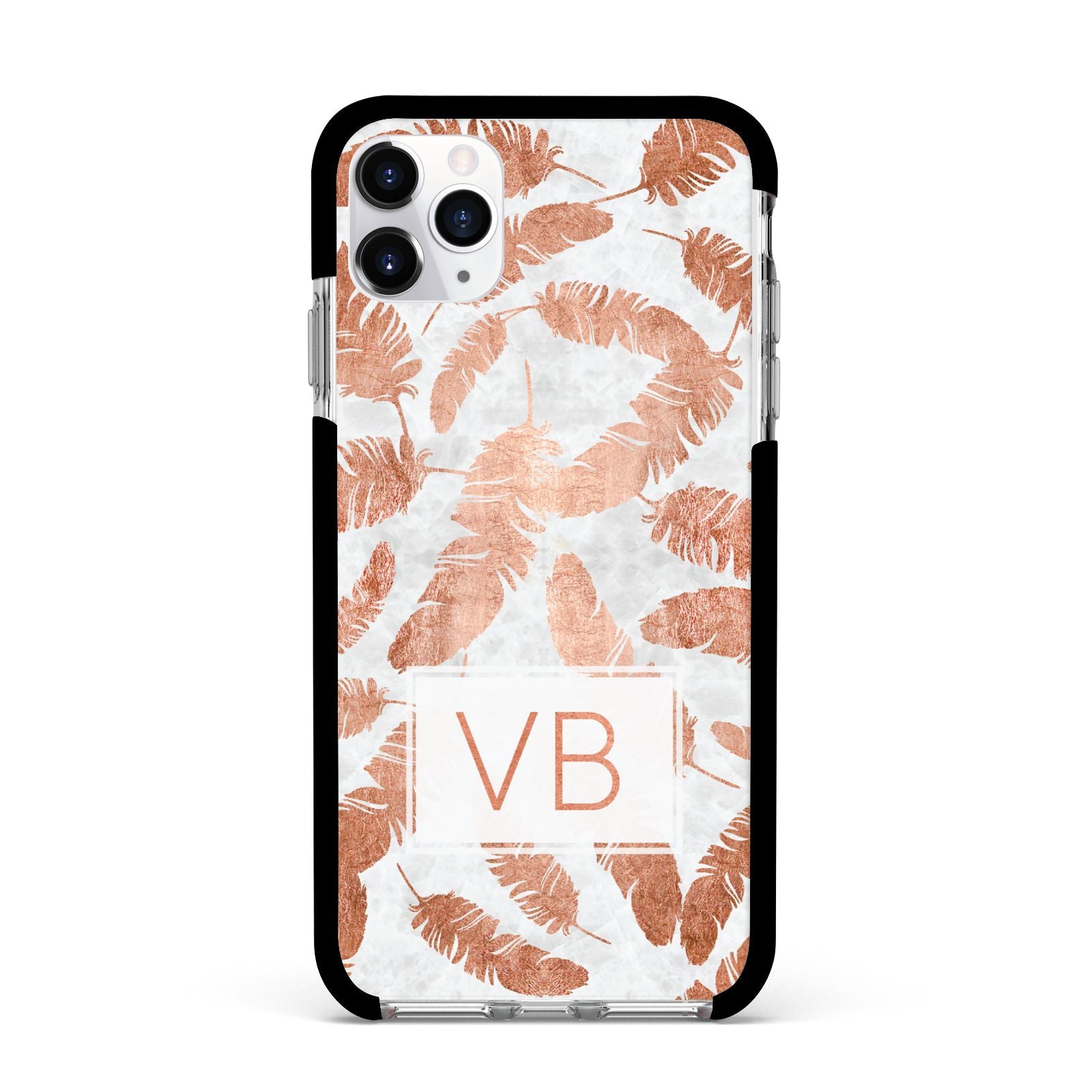 Personalised Leaf Marble Initials Apple iPhone 11 Pro Max in Silver with Black Impact Case