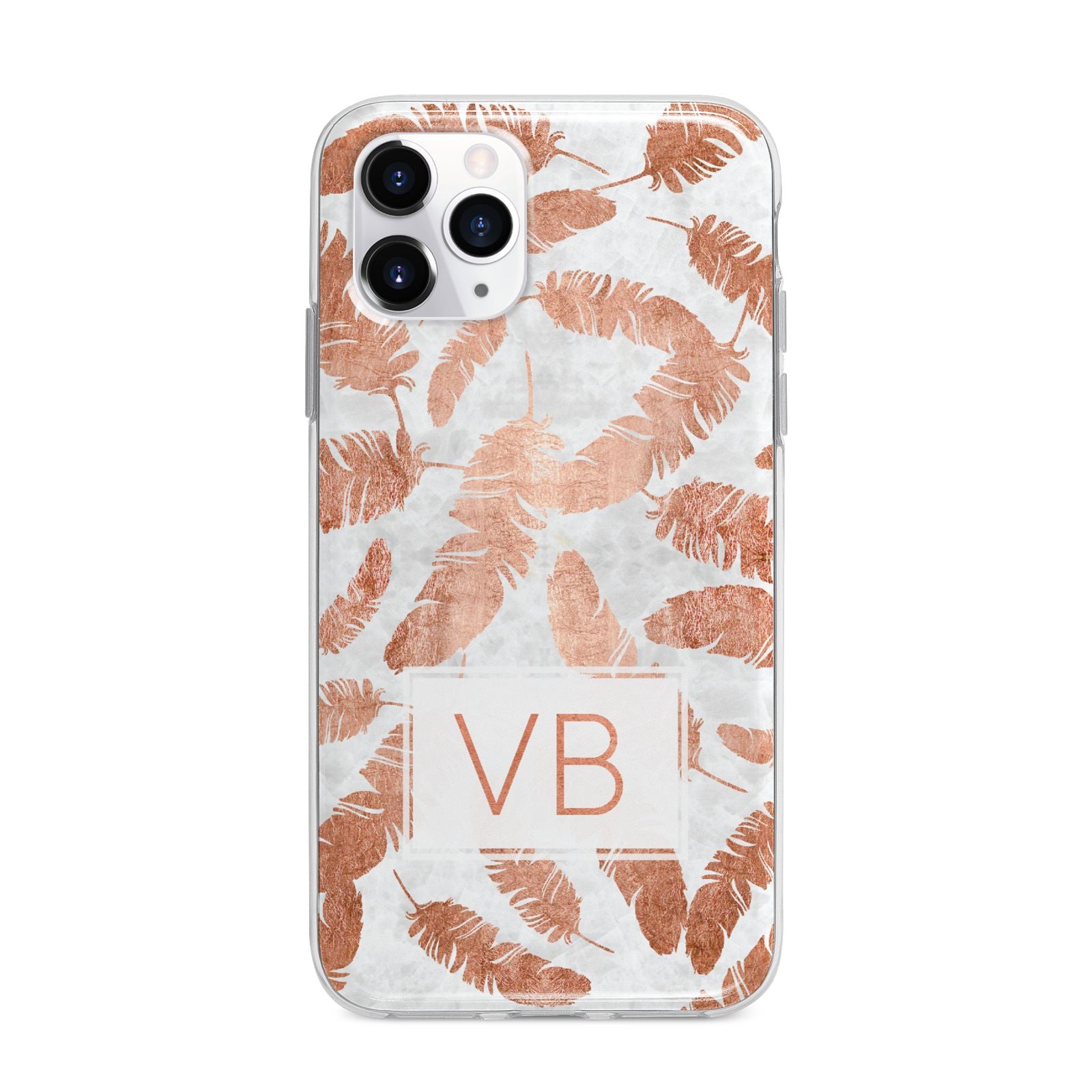 Personalised Leaf Marble Initials Apple iPhone 11 Pro Max in Silver with Bumper Case
