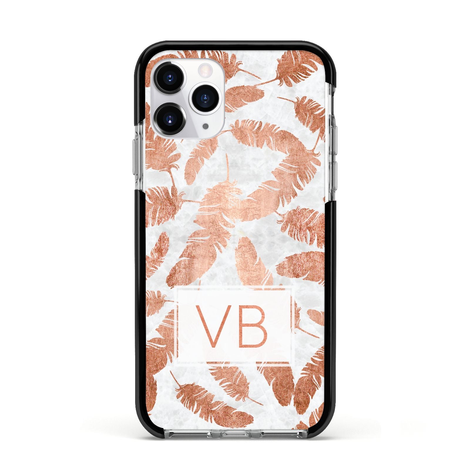 Personalised Leaf Marble Initials Apple iPhone 11 Pro in Silver with Black Impact Case