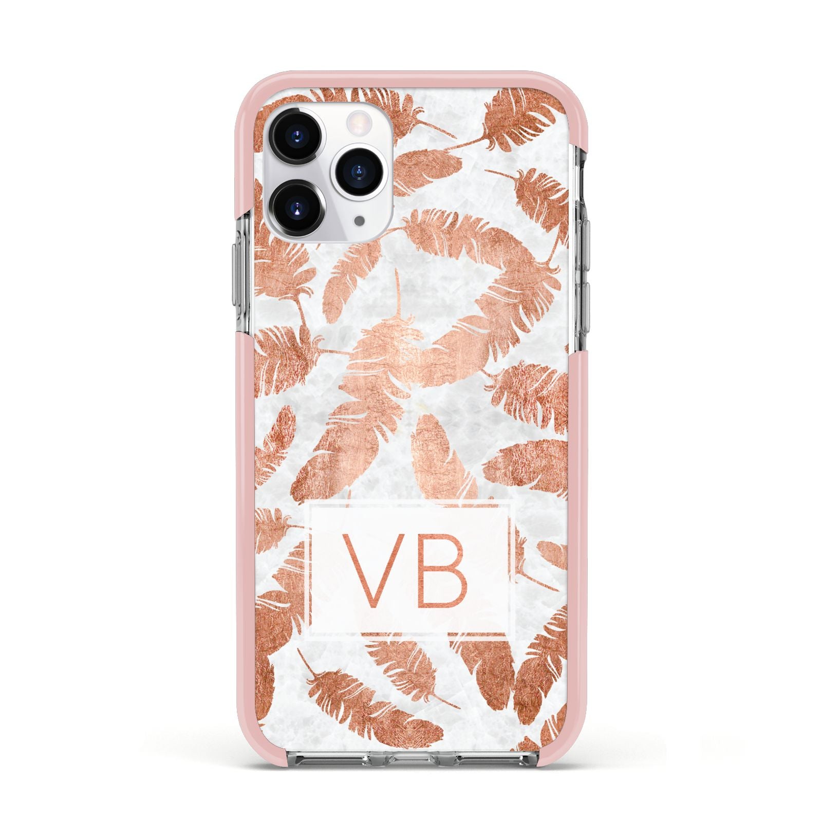 Personalised Leaf Marble Initials Apple iPhone 11 Pro in Silver with Pink Impact Case