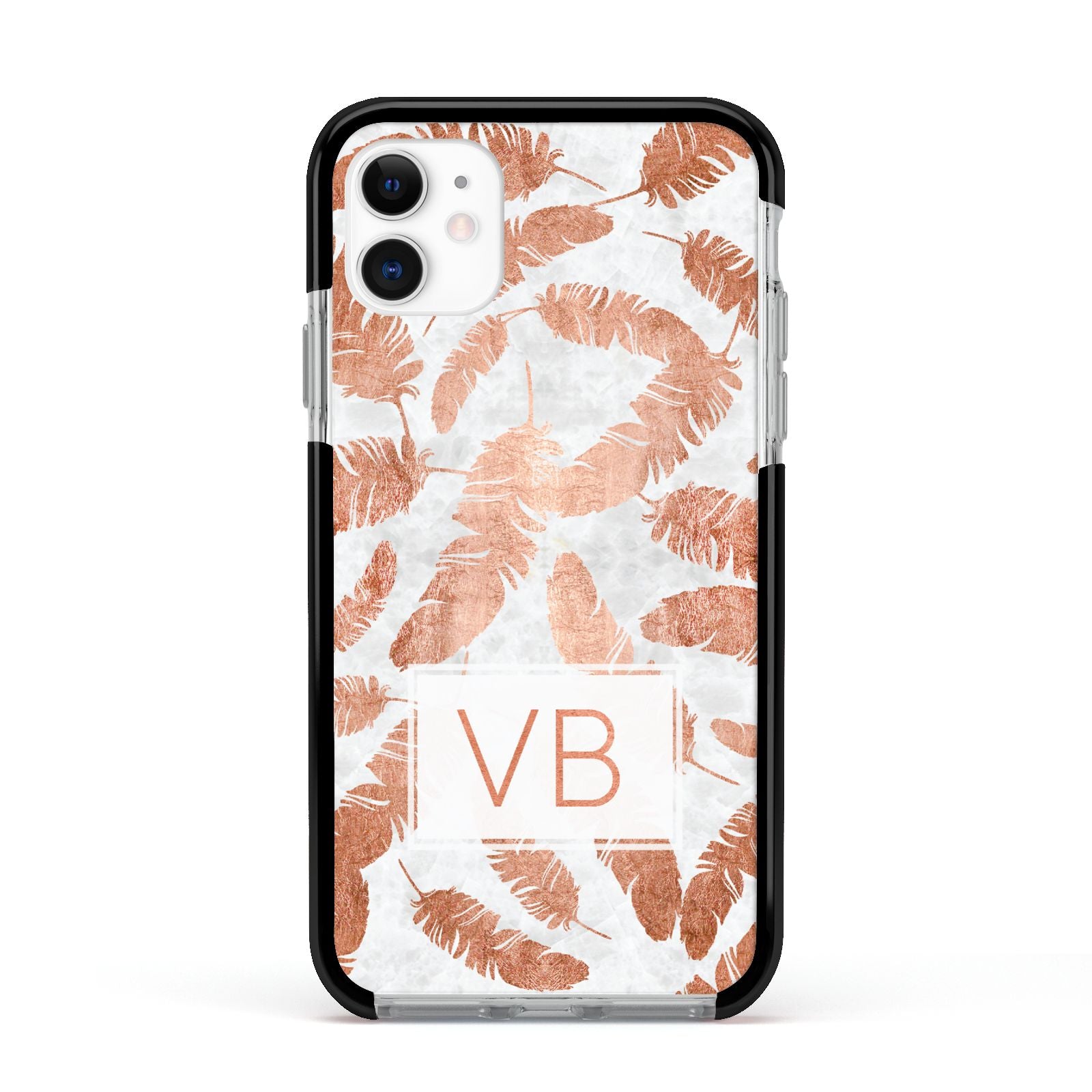 Personalised Leaf Marble Initials Apple iPhone 11 in White with Black Impact Case