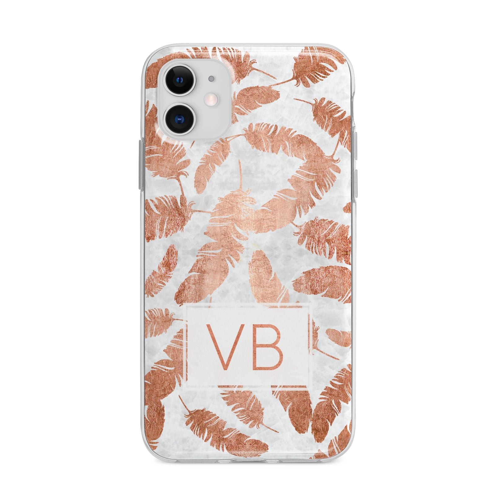 Personalised Leaf Marble Initials Apple iPhone 11 in White with Bumper Case