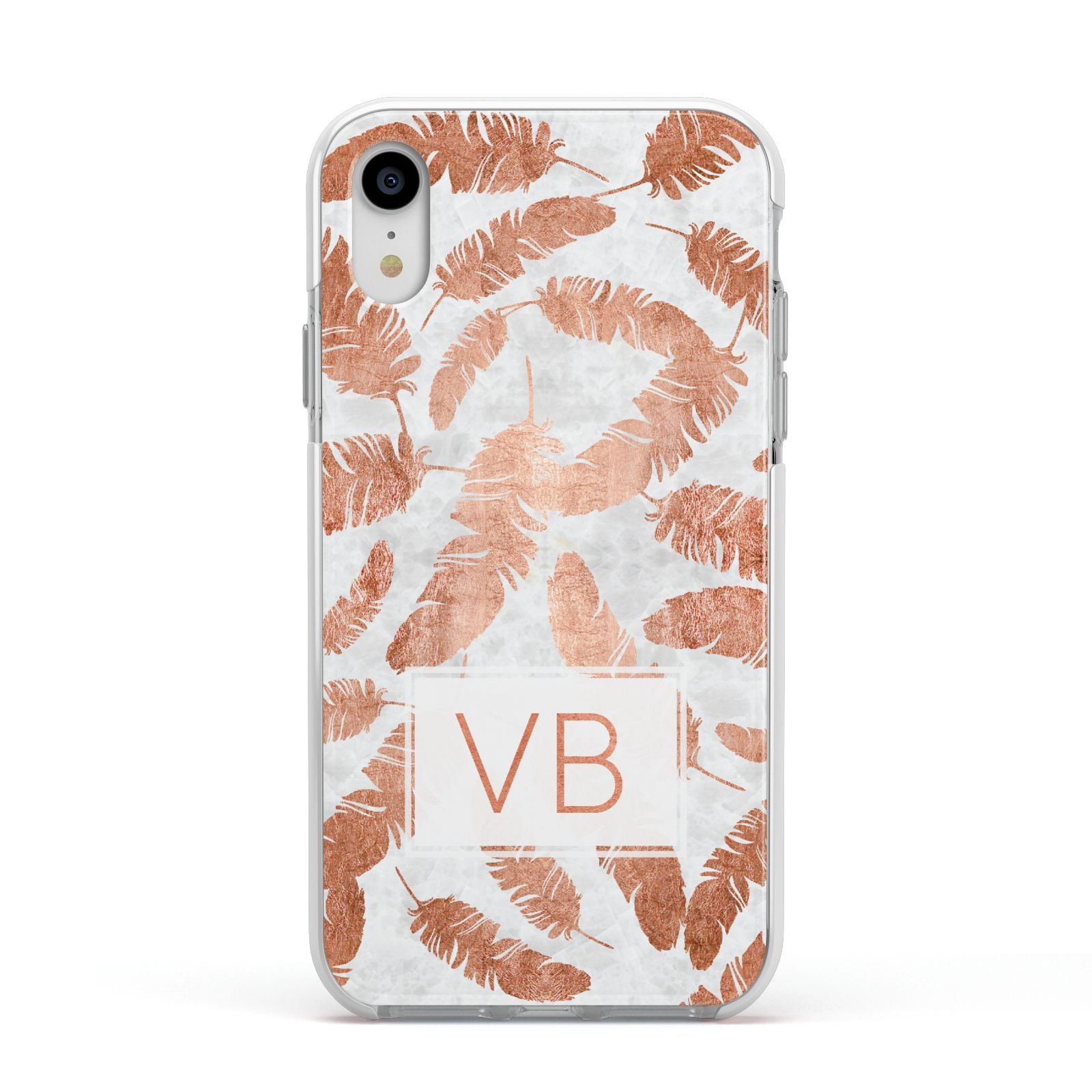 Personalised Leaf Marble Initials Apple iPhone XR Impact Case White Edge on Silver Phone