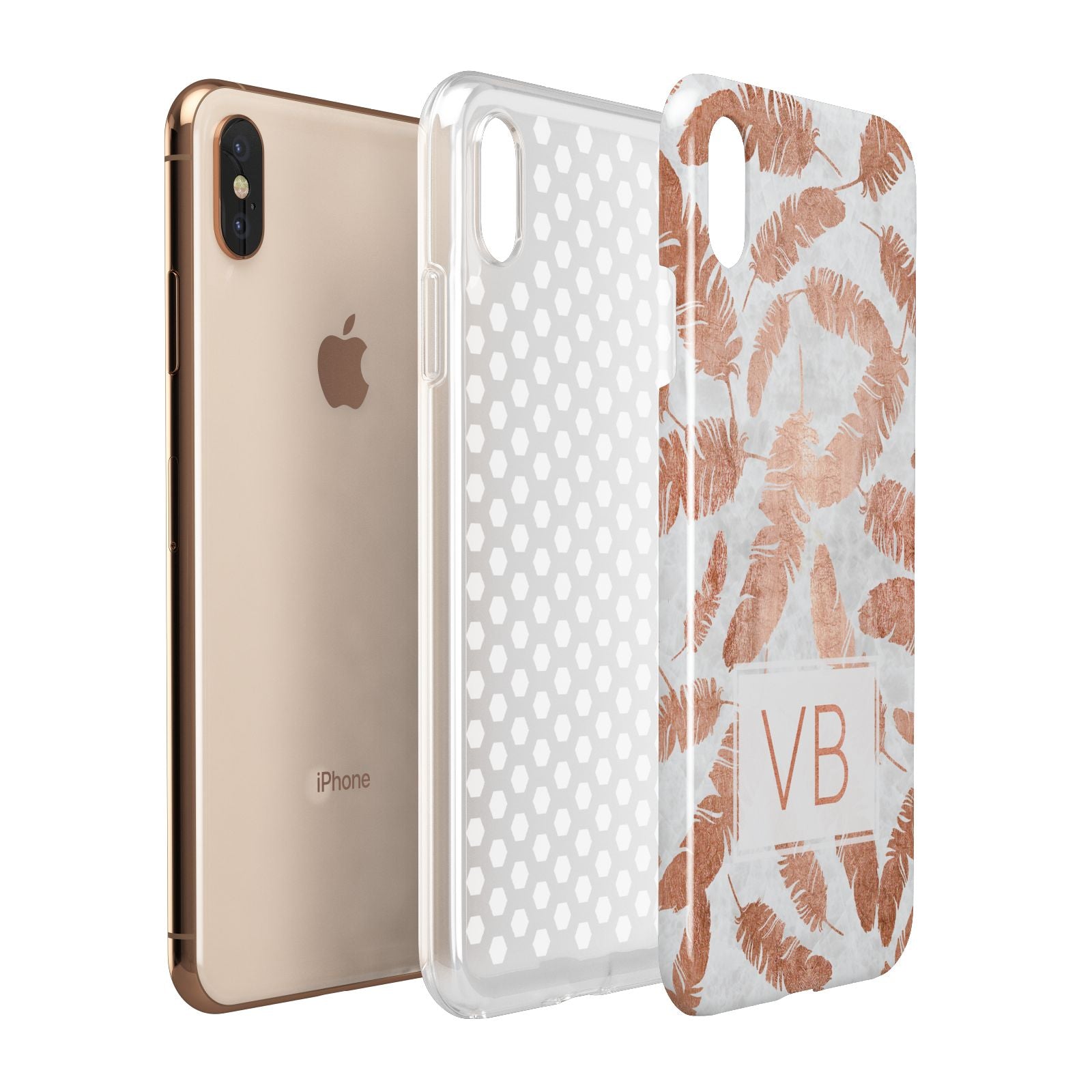 Personalised Leaf Marble Initials Apple iPhone Xs Max 3D Tough Case Expanded View