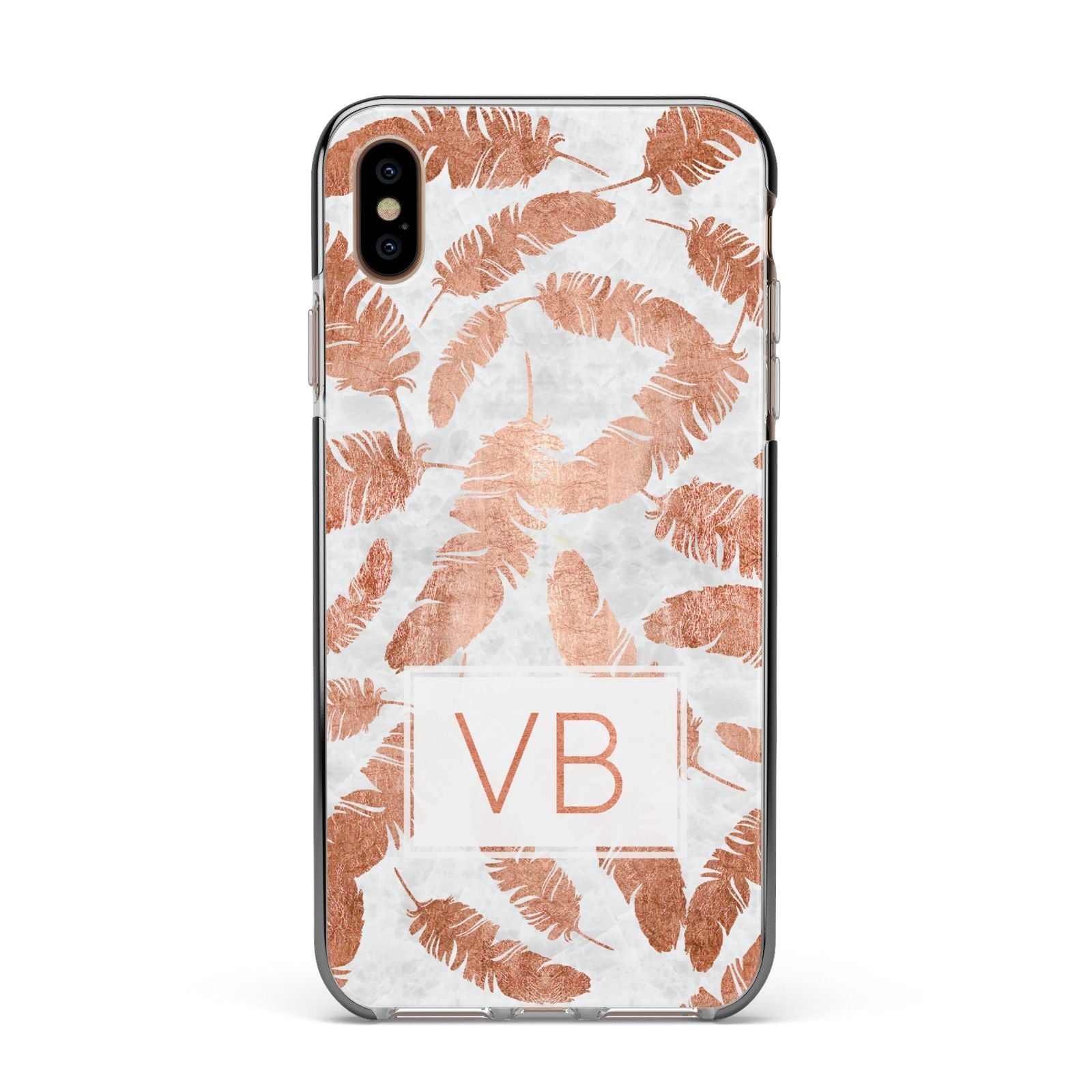 Personalised Leaf Marble Initials Apple iPhone Xs Max Impact Case Black Edge on Gold Phone