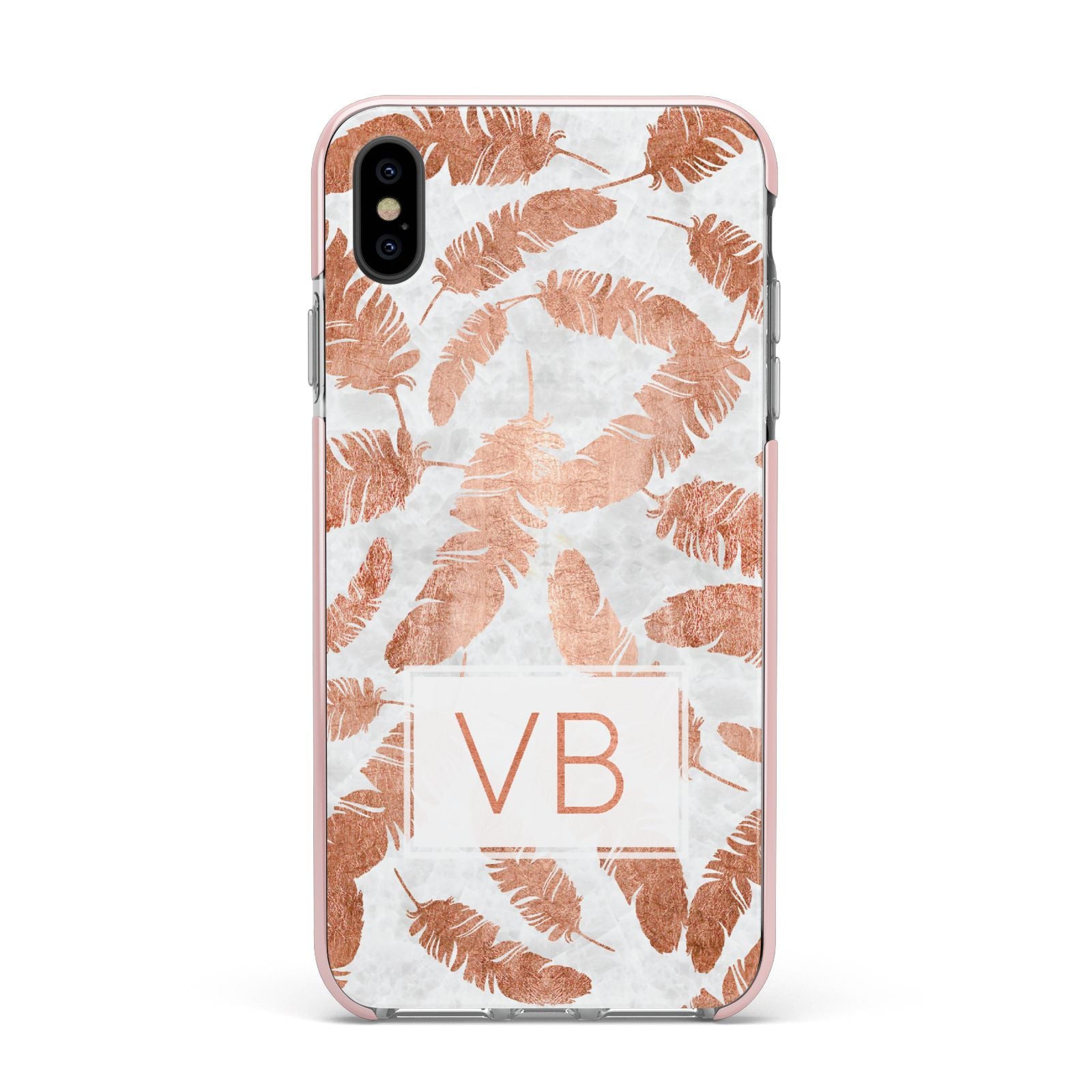 Personalised Leaf Marble Initials Apple iPhone Xs Max Impact Case Pink Edge on Black Phone