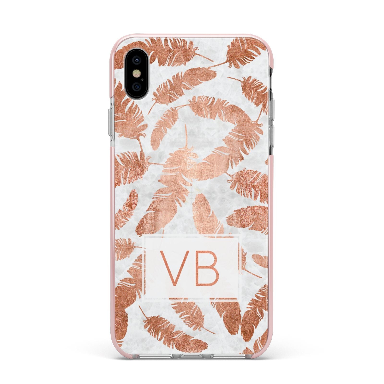 Personalised Leaf Marble Initials Apple iPhone Xs Max Impact Case Pink Edge on Silver Phone