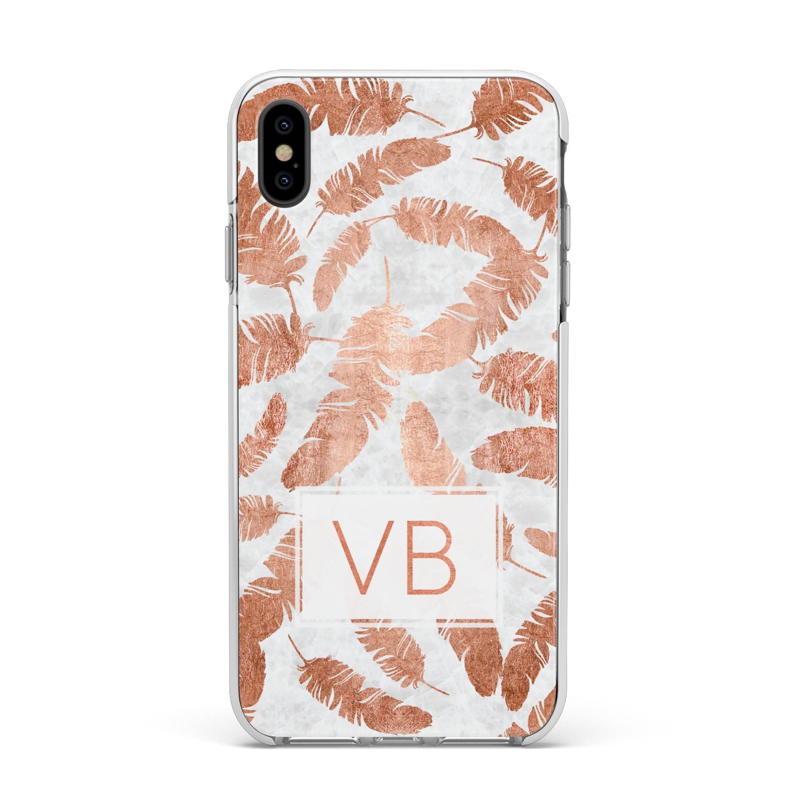 Personalised Leaf Marble Initials Apple iPhone Xs Max Impact Case White Edge on Black Phone