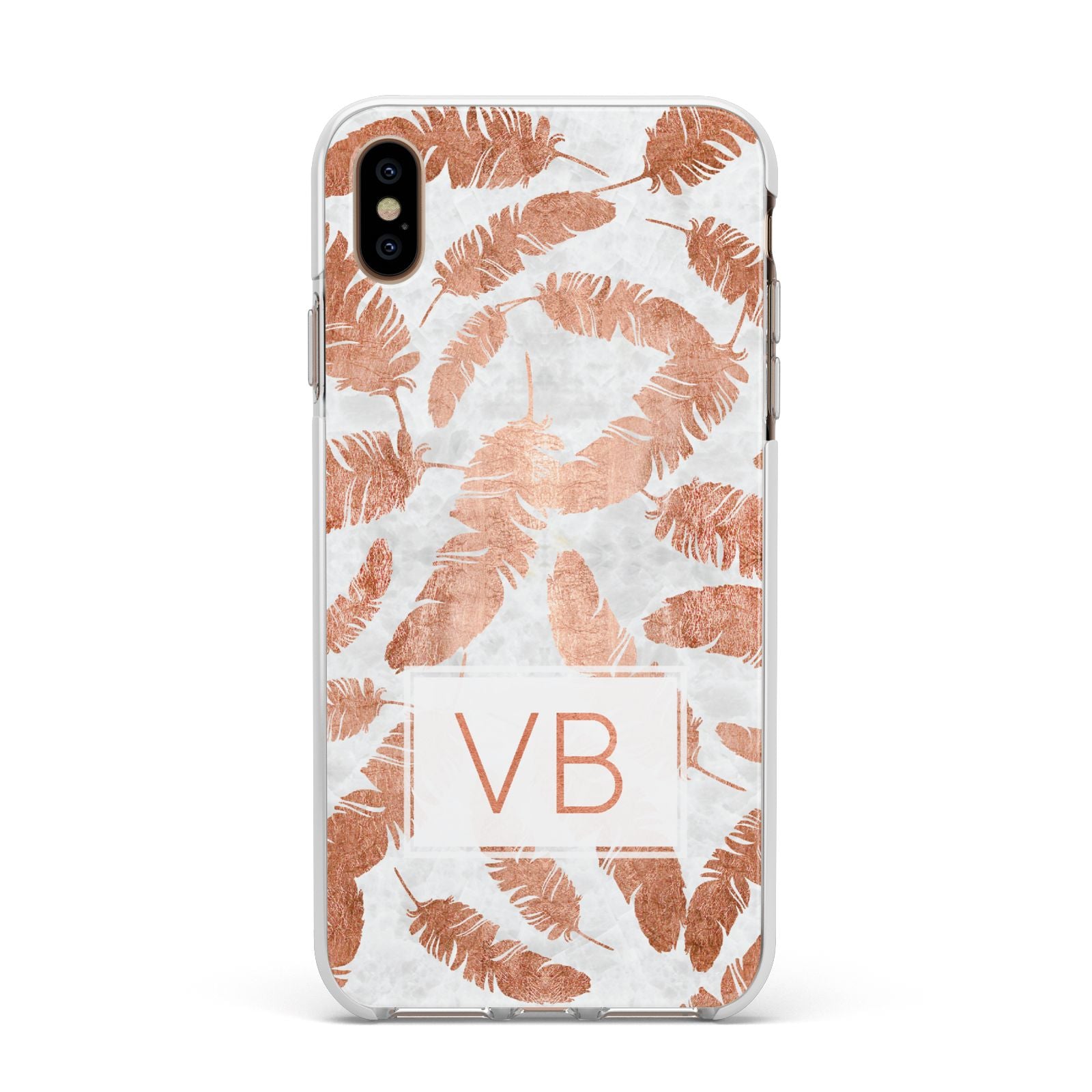 Personalised Leaf Marble Initials Apple iPhone Xs Max Impact Case White Edge on Gold Phone