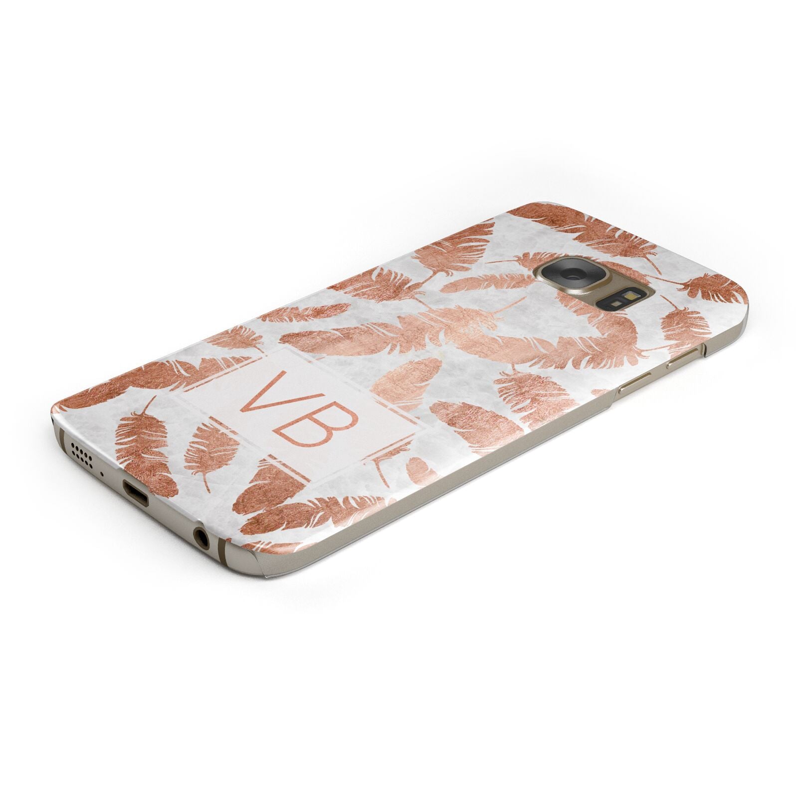 Personalised Leaf Marble Initials Protective Samsung Galaxy Case Angled Image