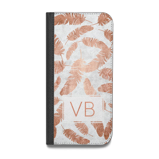 Personalised Leaf Marble Initials Vegan Leather Flip iPhone Case