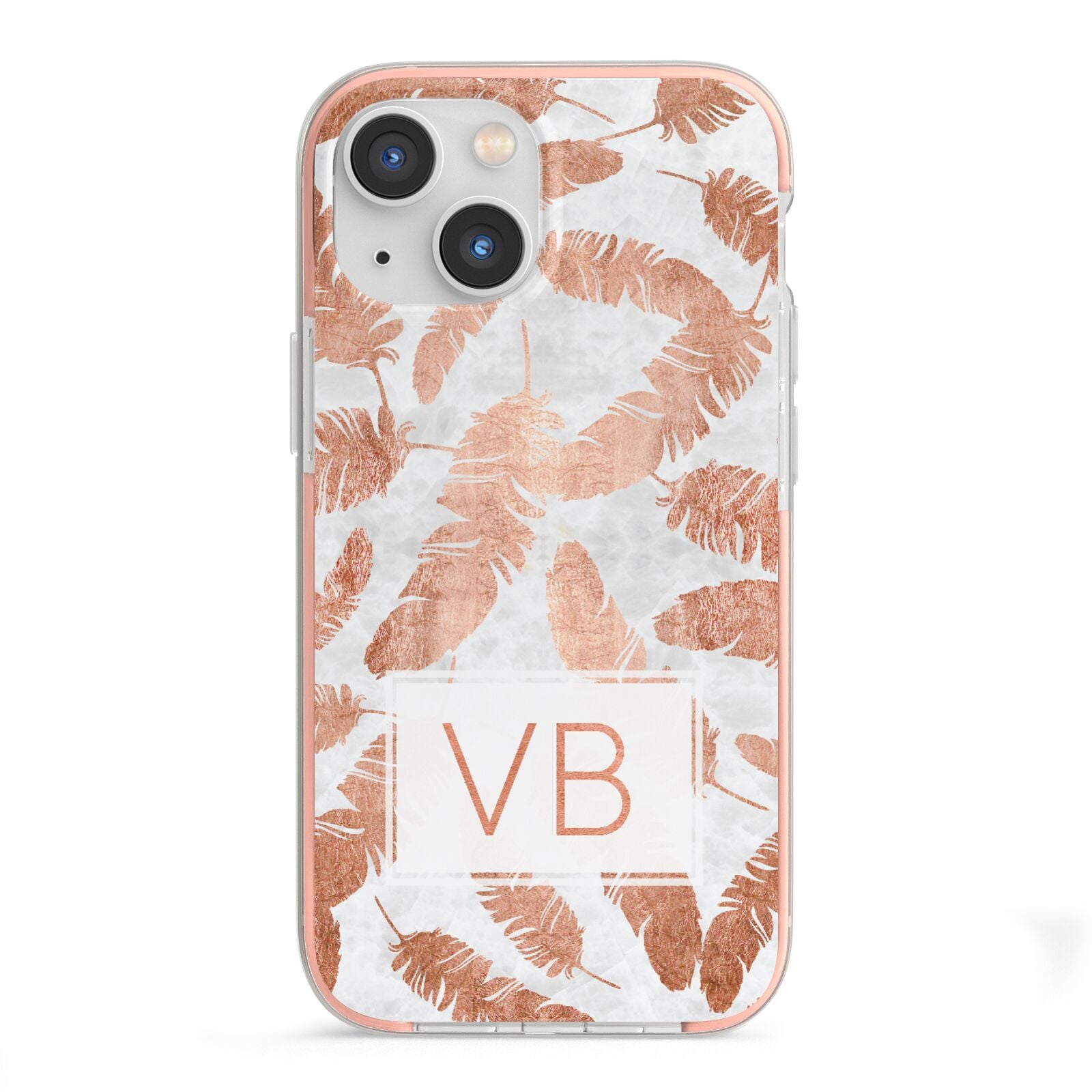 Personalised Leaf Marble Initials iPhone 13 Mini TPU Impact Case with Pink Edges